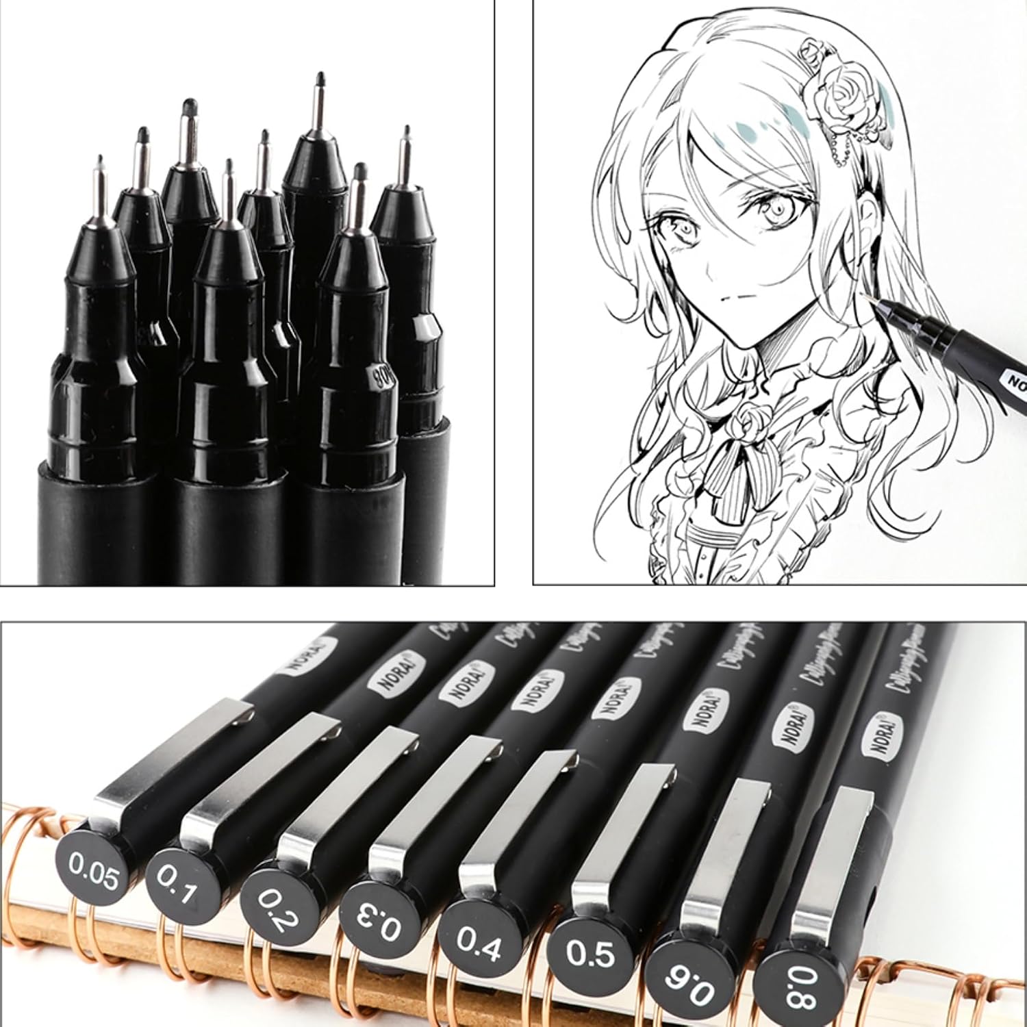 Thumbnail 2 de SKYGLORY 18 Pack Fineliner Pen Set for Beginners – 8 Black (0.05–0.8mm) + 10 Assorted Colours (0.5mm)