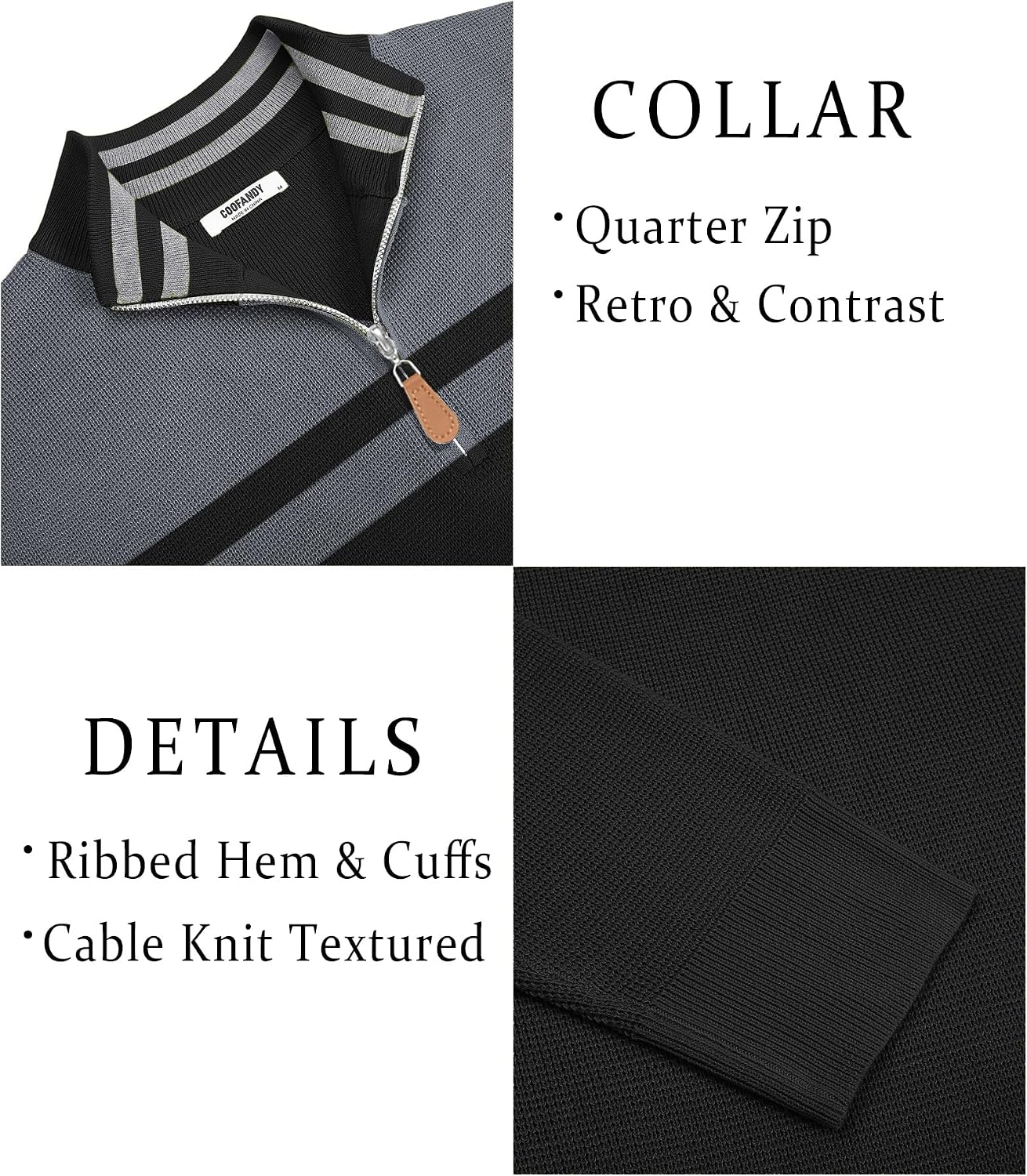 Detalle de COOFANDY Men's Quarter-Zip Knit Sweater