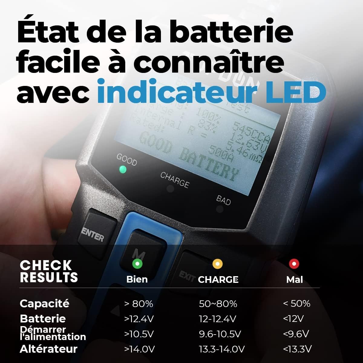 Detalle de TOPDON BT100 – Testeur de Batterie 12V (100–2000 CCA) pour voitures et véhicules variés
