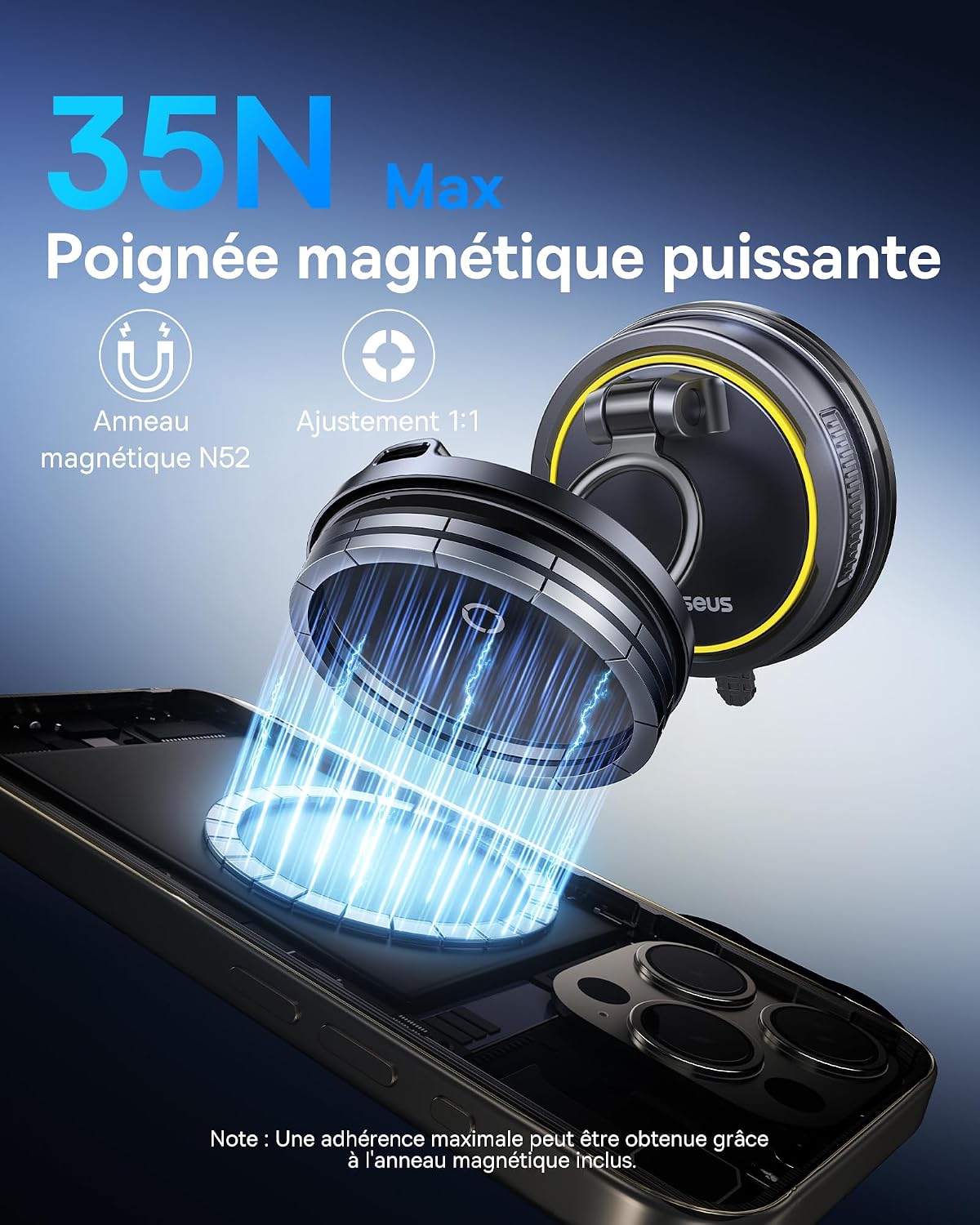 Detalle de Baseus VC2 Flex Pro 15W – Chargeur MagSafe Voiture avec Support Magnétique 720° et Pivotant
