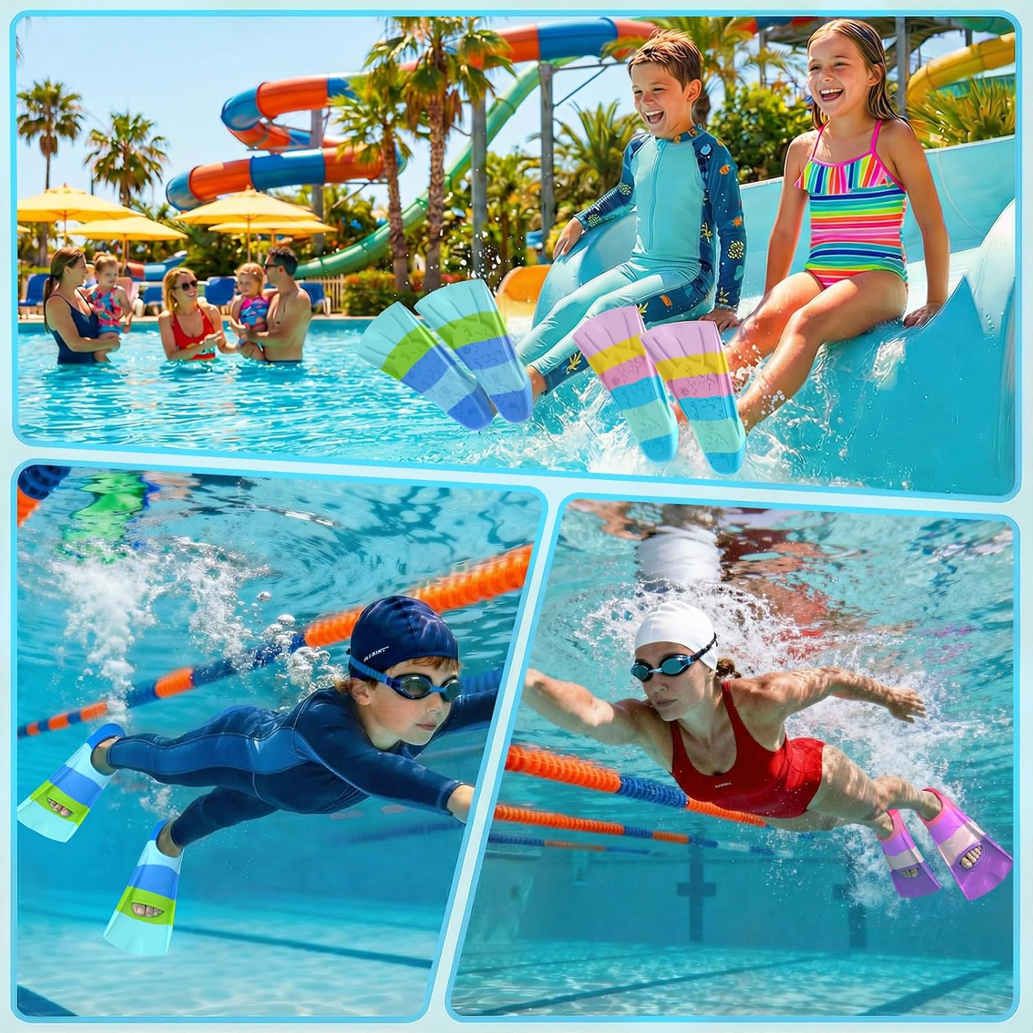 Detalle 2 de Gintenco Swim Fins: Kids Short Training Fins for Lap Swimming with Travel-Ready Design
