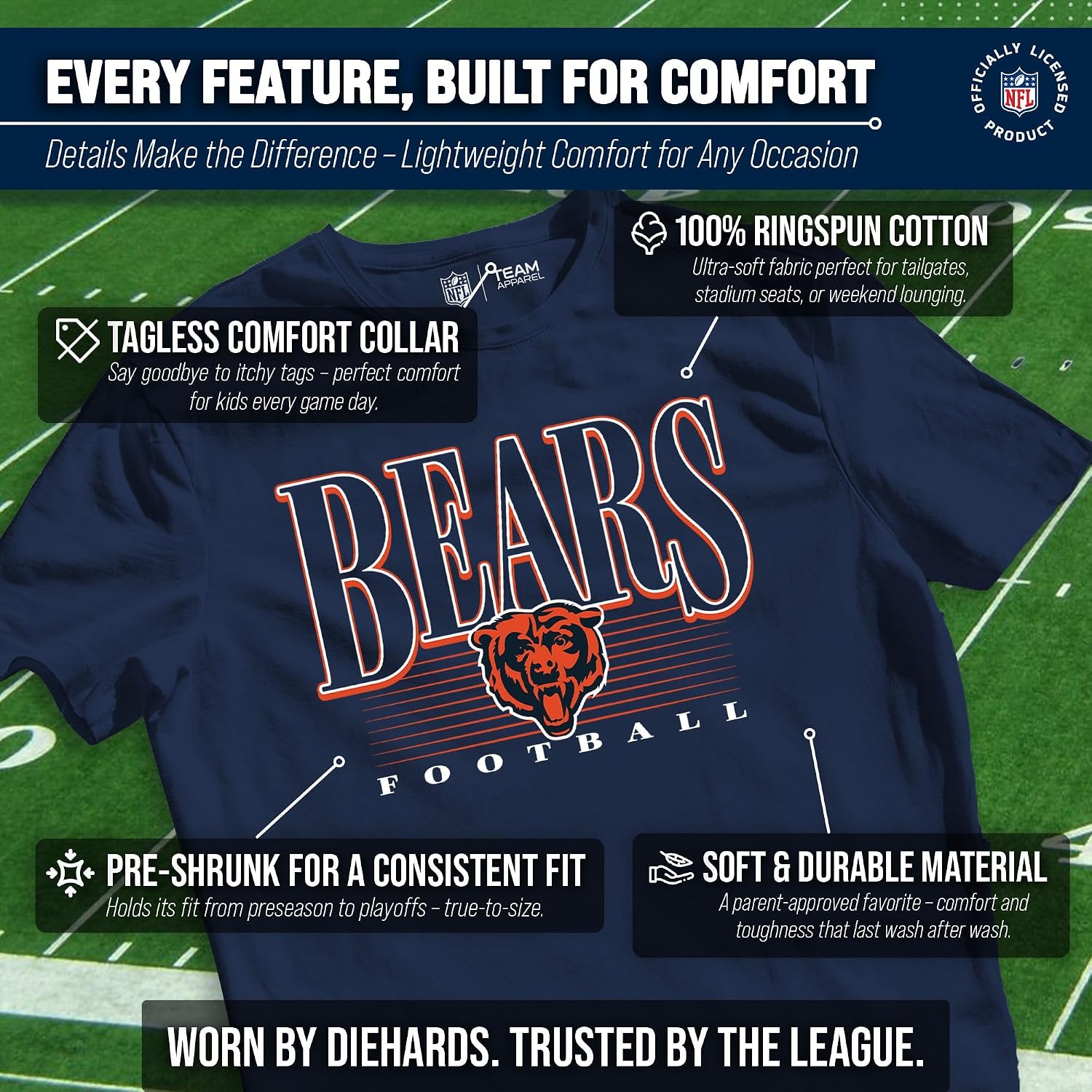 Detalle de NFL Youth T-Shirt, 100% Ring-Spun Cotton