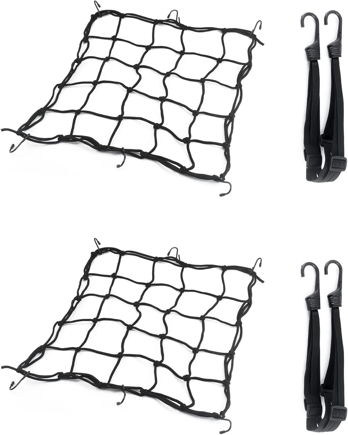 Thumbnail 6 de QWORK 2X Motorcycle Cargo Net and 2X Elastic Rope with Hook – 40x40 cm Bungee Net, 60 cm Straps