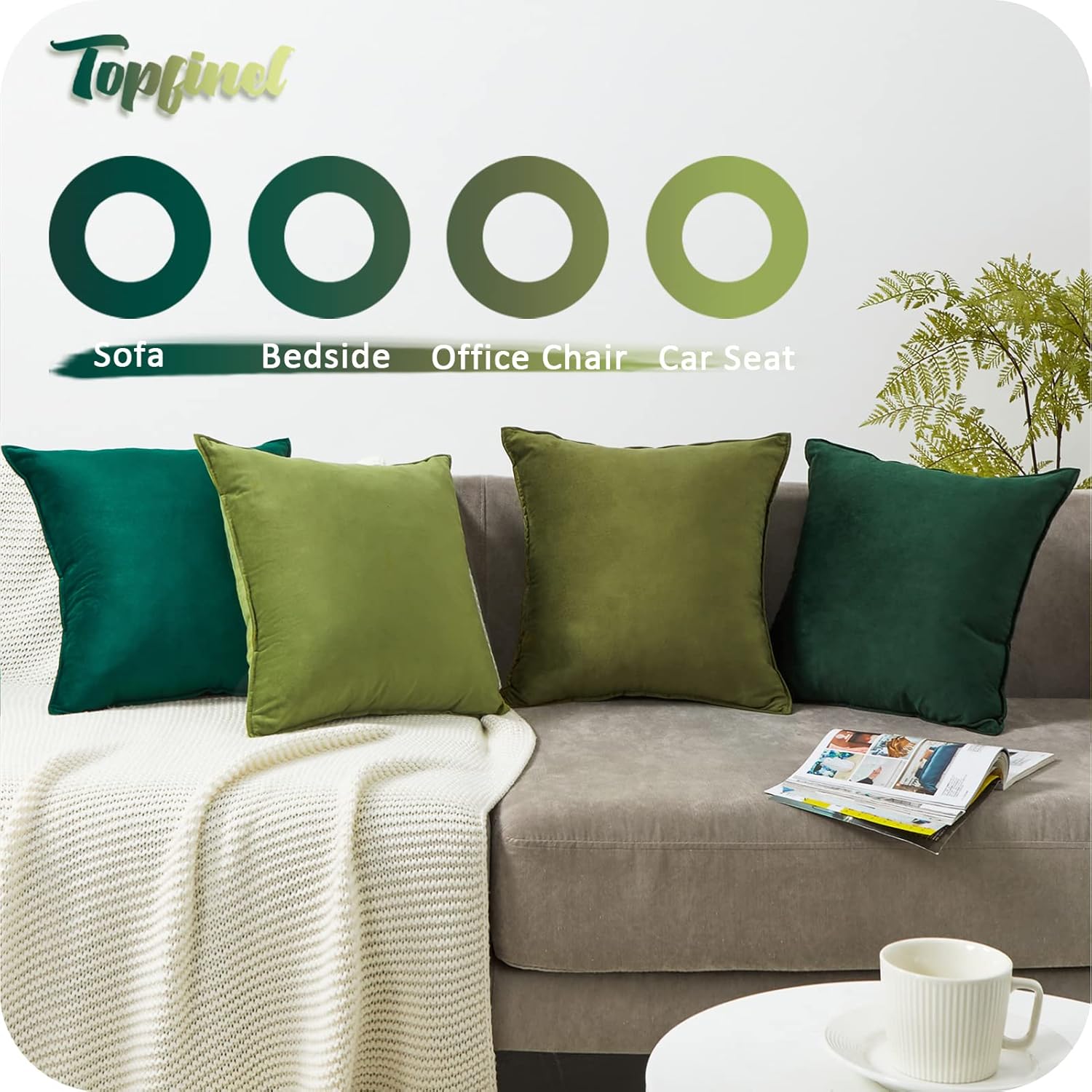 Thumbnail 3 de Topfinel Kissenbezug 40x40 cm grün im 4er-Set aus Samt (ohne Füllung)