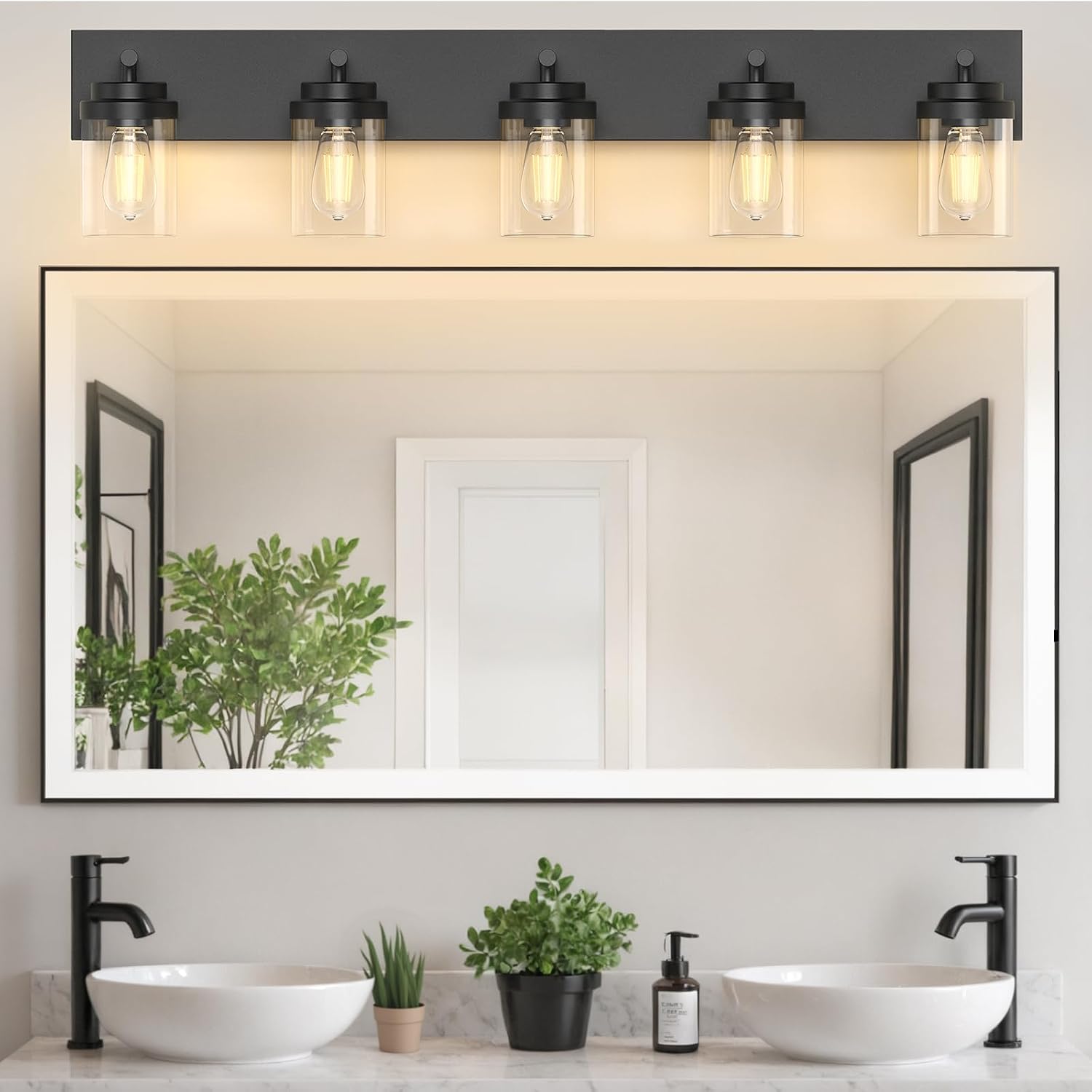 Detalle de IZORRO HL101-5T-CL 5-Light Bathroom Vanity Light, 90 cm, Matte Black