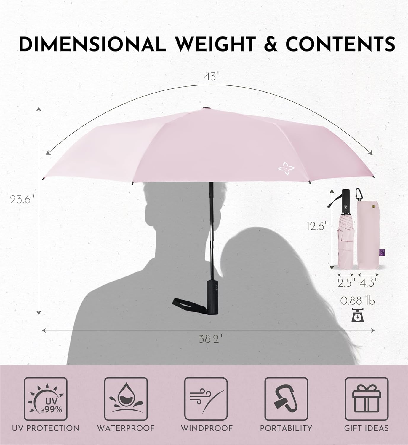 Thumbnail 6 de LILAC Windproof 43-Inch Travel Umbrella: Compact, UV-Protective & Inversion-Resistant