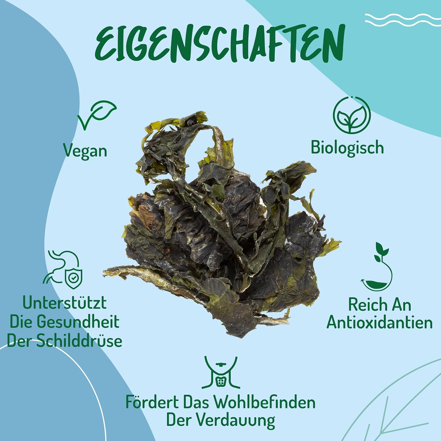 Detalle 2 de Wakame Algen Bio – 40 g Sonnengetrocknetes Seetangblatt für Dashi und Miso-Suppe