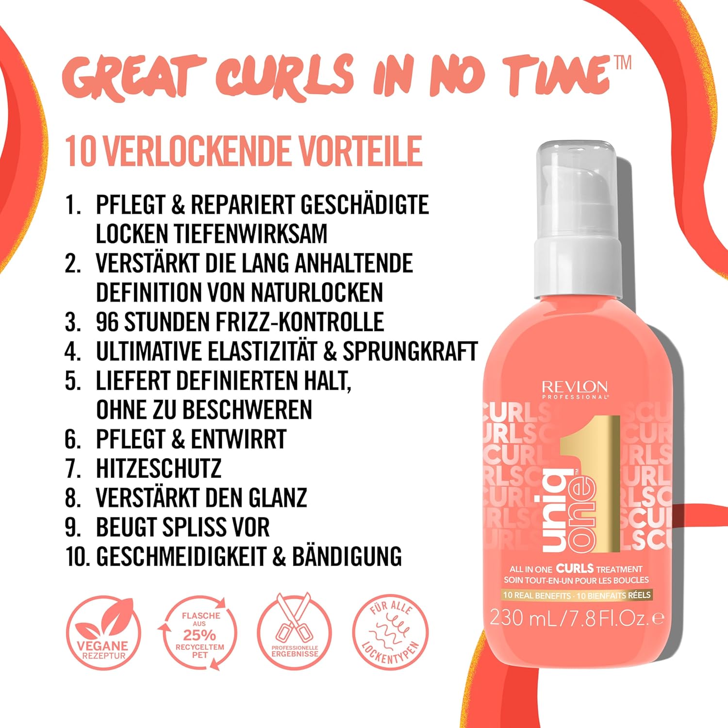 Thumbnail 1 de Revlon Professional UniqOne Curls Treatment Leave-in für Locken & krauses Haar (230 ml) – Anti-Frizz & Hitzeschutz, vegan