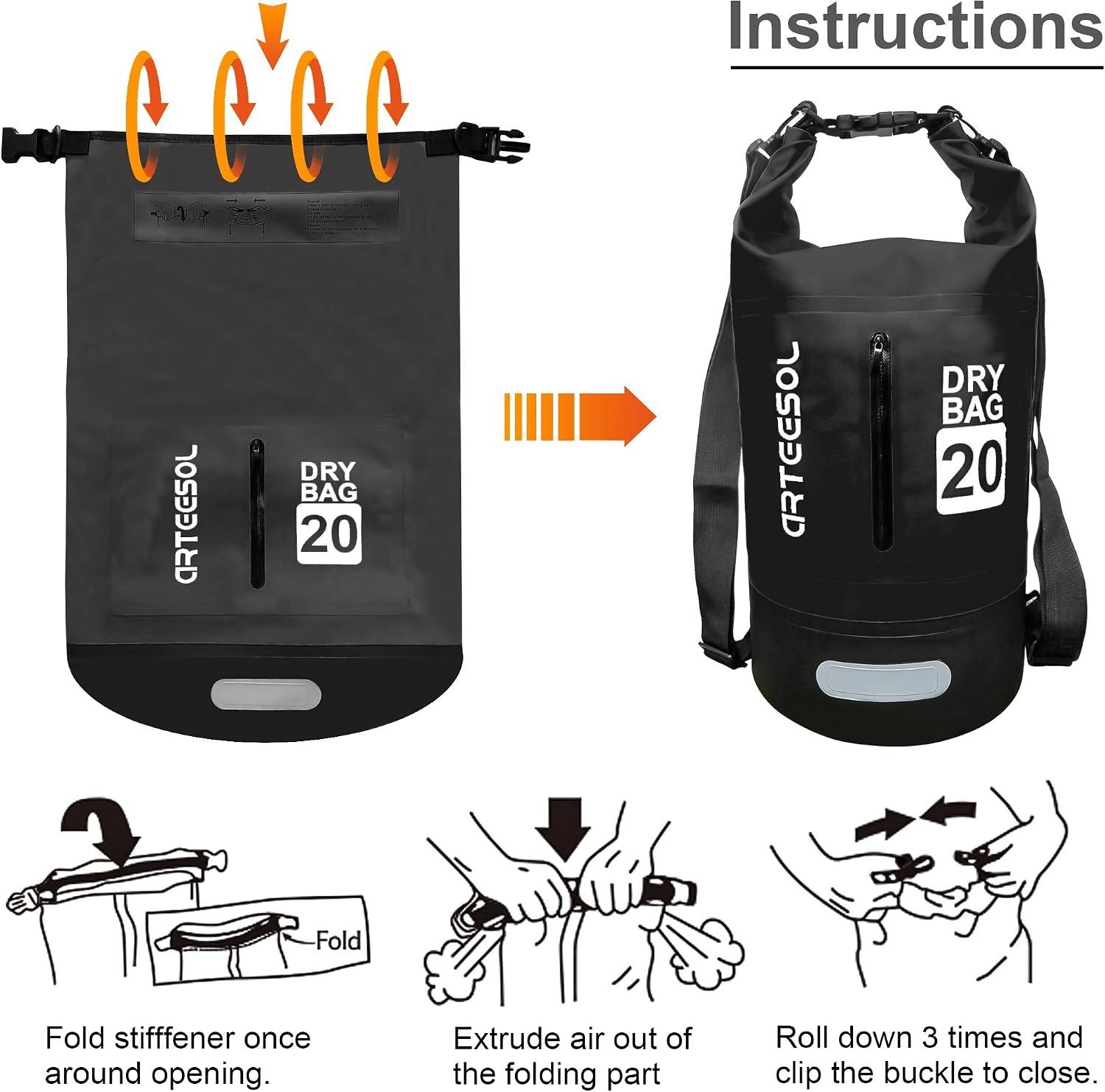 Detalle de Blackace arteesol Dry Bag impermeabile 5L–30L con cinghia regolabile: protezione leggera e versatile per mare e outdoor