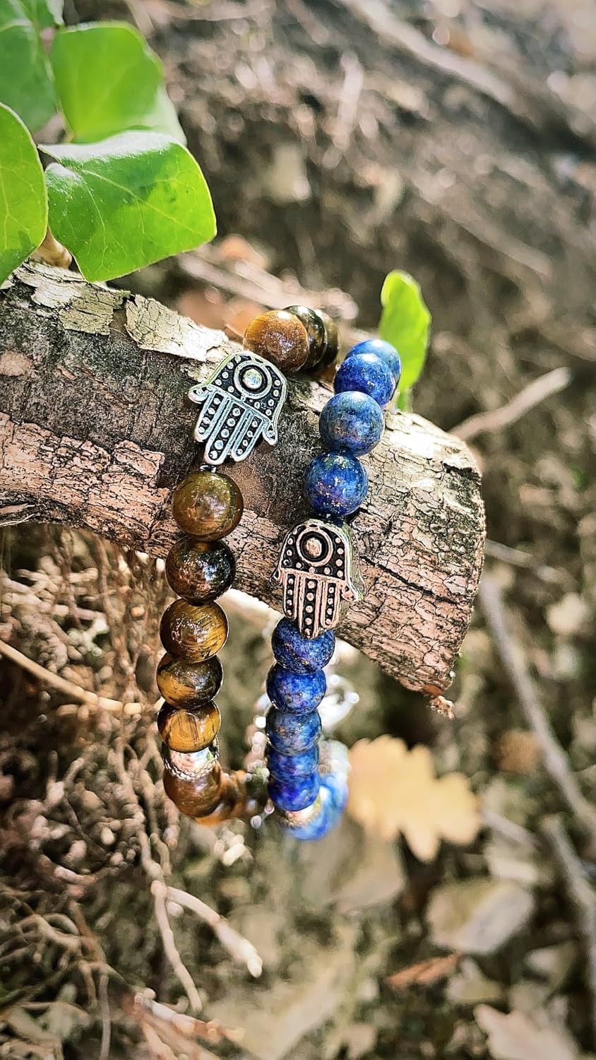 Thumbnail 1 de 10:10 Bracciale mano di Fatima con occhio di tigre 6 mm – inox anallergico, produzione italiana