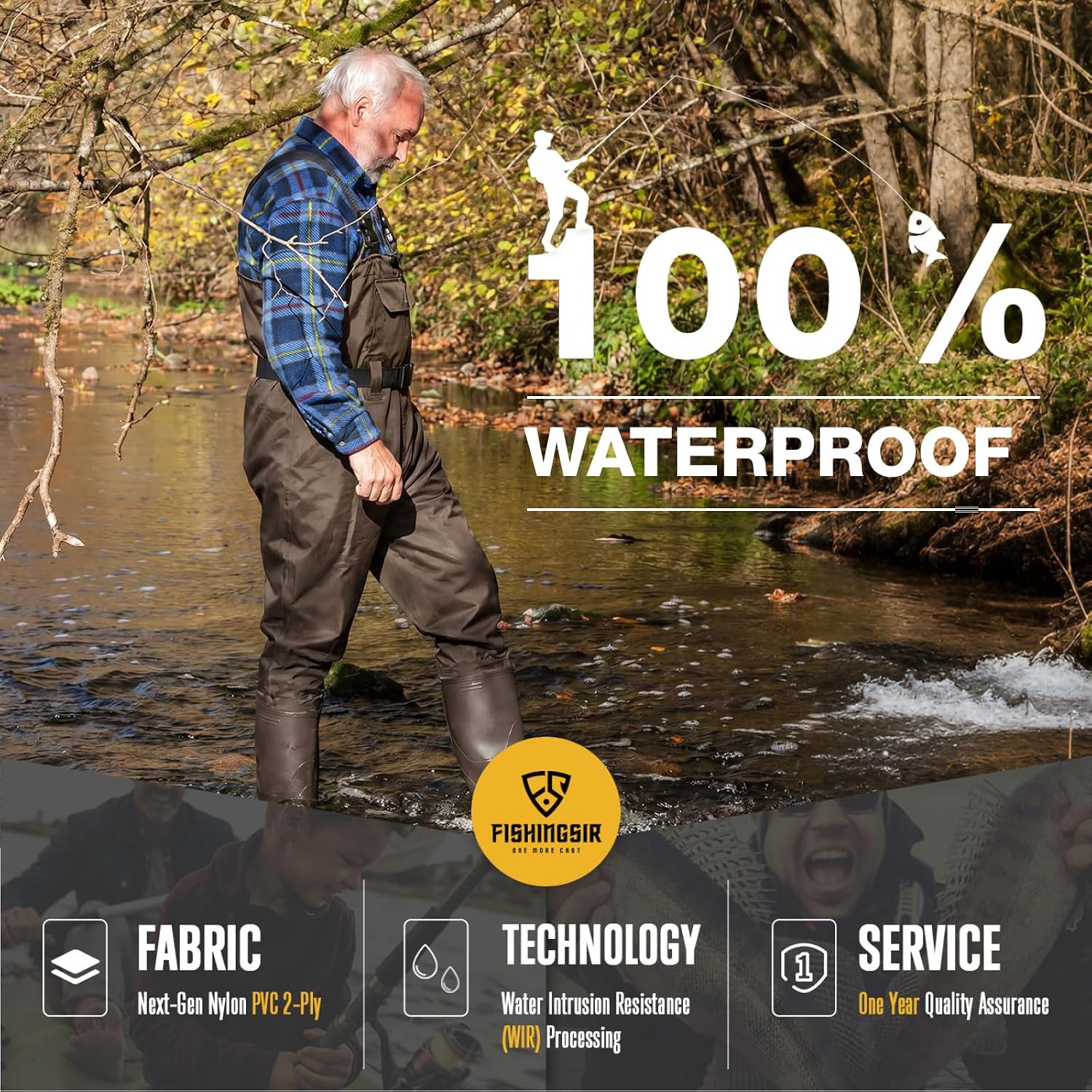 Thumbnail 1 de FISHINGSIR Waterproof Chest Waders with Boots, 2-Ply Nylon/PVC