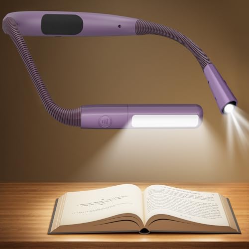 Detalle de Glocusent Luz de Lectura Recargable con cuello (Morado) – 19 LED, 5 colores y 5 niveles de brillo