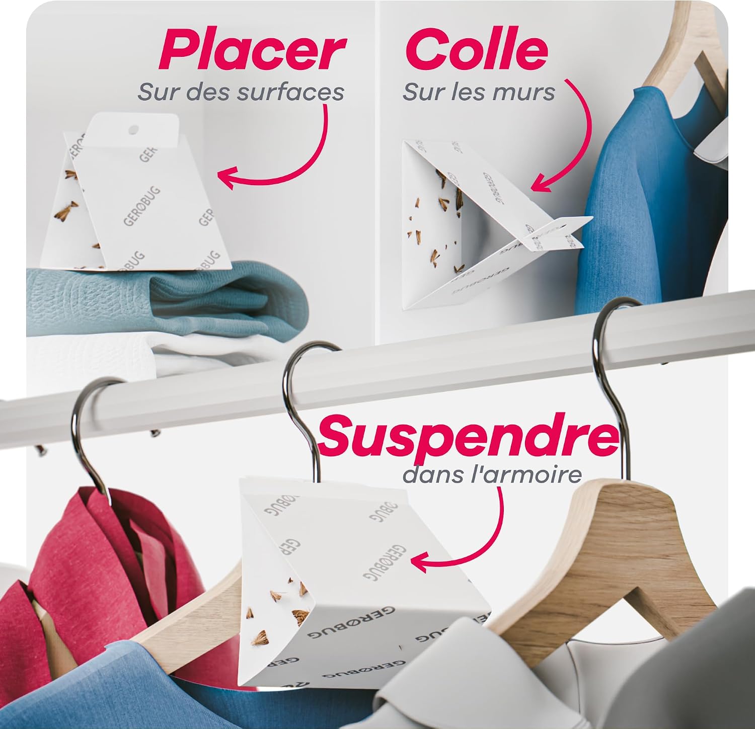 Detalle de Gerobug Piège à Mites des vêtements 10 pièces – Phéromone Attractive, 3 Mois de Protection