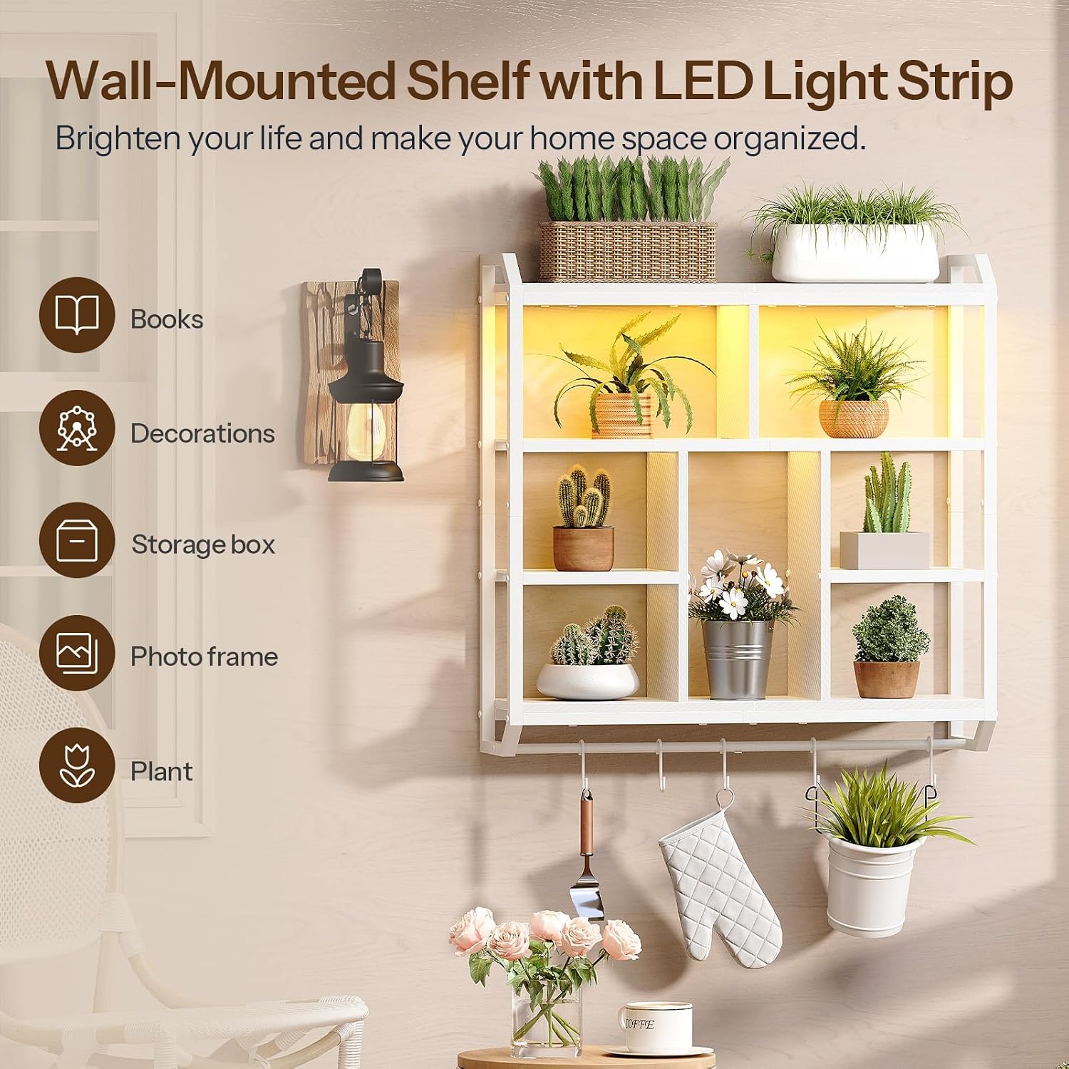 Detalle 2 de HOOBRO LED Gaming Wall Shelf 4-Tier