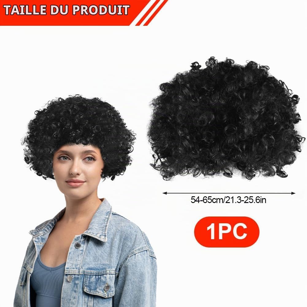 Detalle de BSBUY 5189669 zwarte krulpruik voor clown en carnaval, hittebestendige vezel