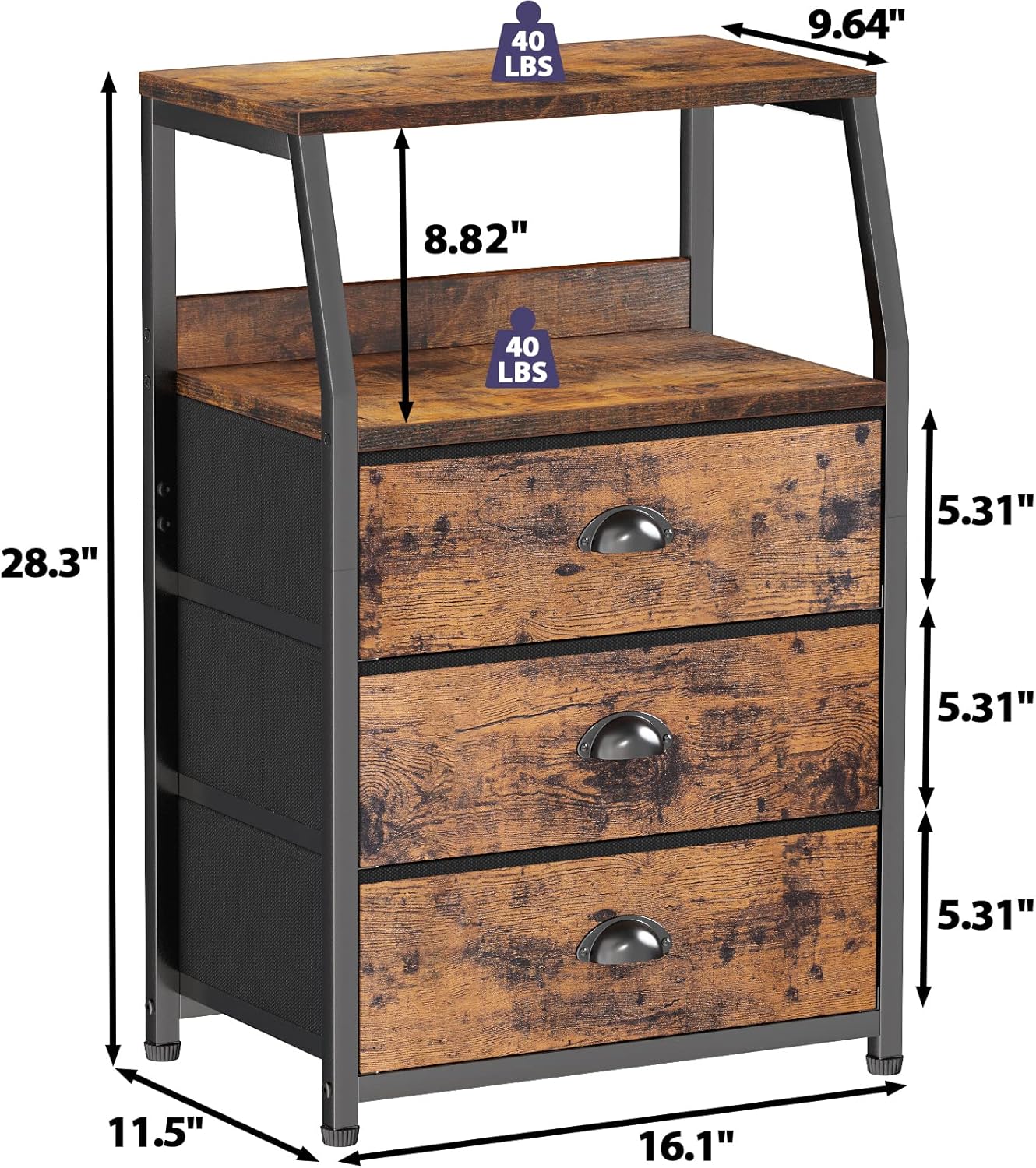 Detalle de Furnulem Nightstand 3-Drawer Fabric Tower