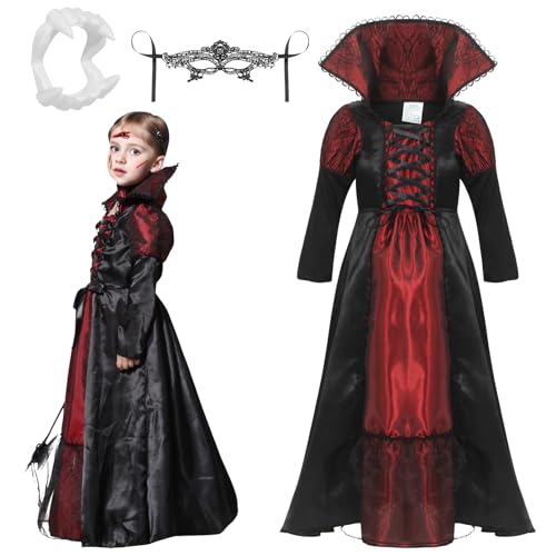 Thumbnail 1 de GEMVIE costume da vampira per bambine, abito lungo rosso e nero con cravatta