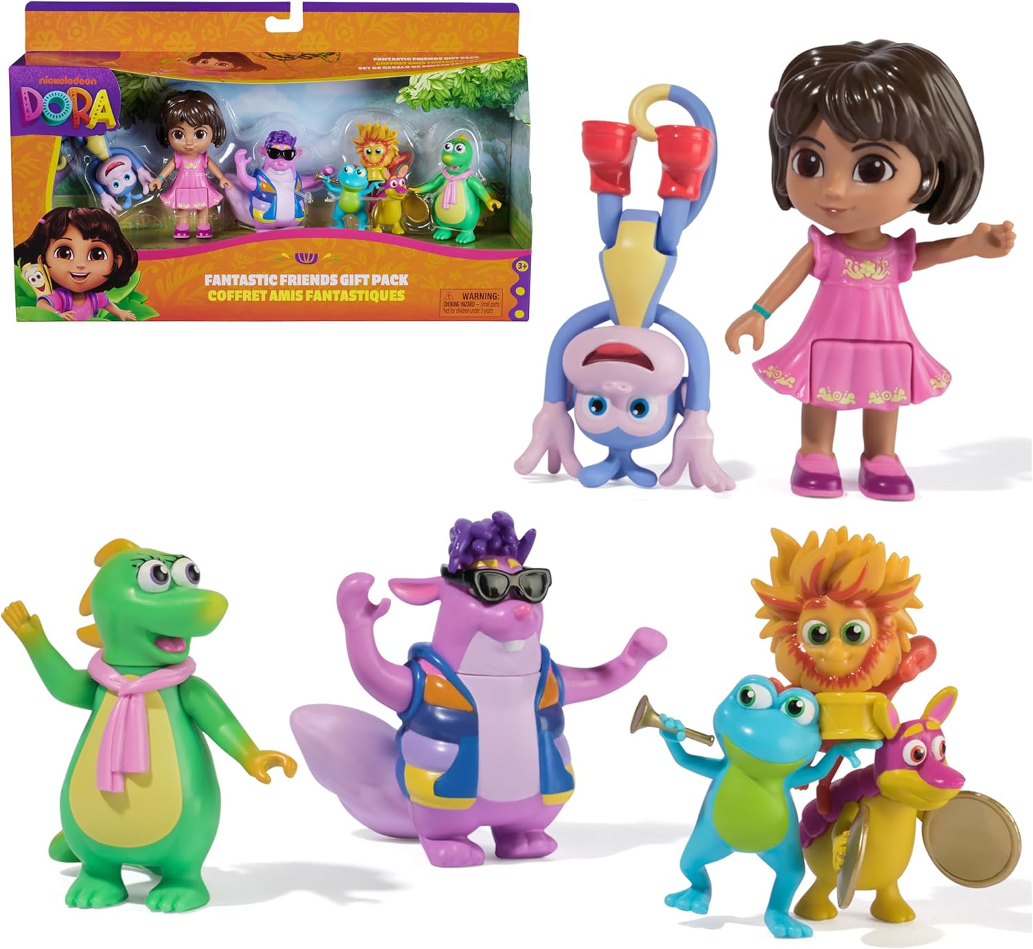 Detalle de Dora – Coffret Cadeau Amis Fantastiques : 5 figurines articulées (Dora, Babouche, Tico, Véra et Trio Fiesta)