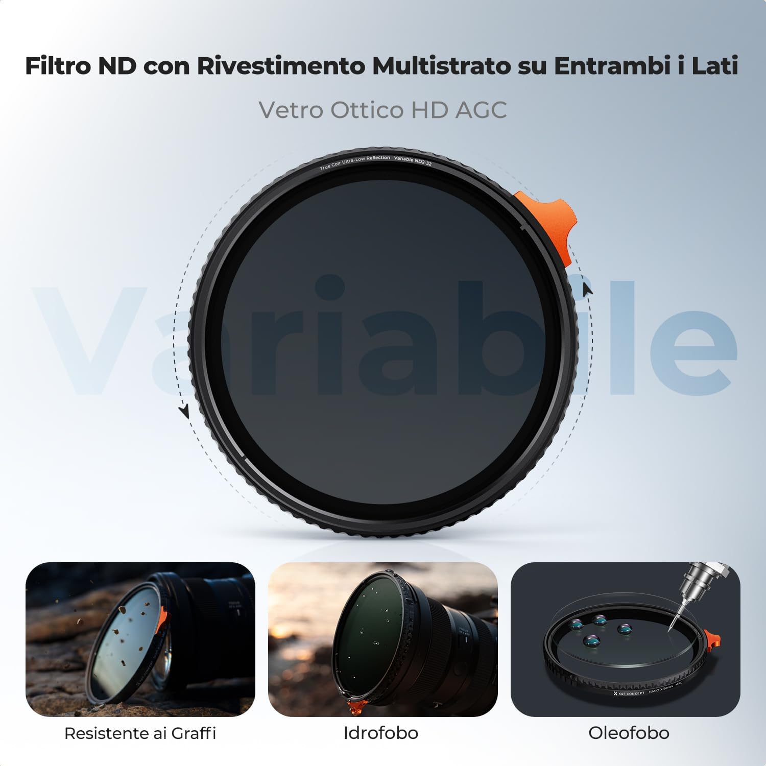 Thumbnail 5 de K&F CONCEPT Nano-Xcel 67mm ND2-32 variabile True Color & bassissima riflettività (1–5 stop)