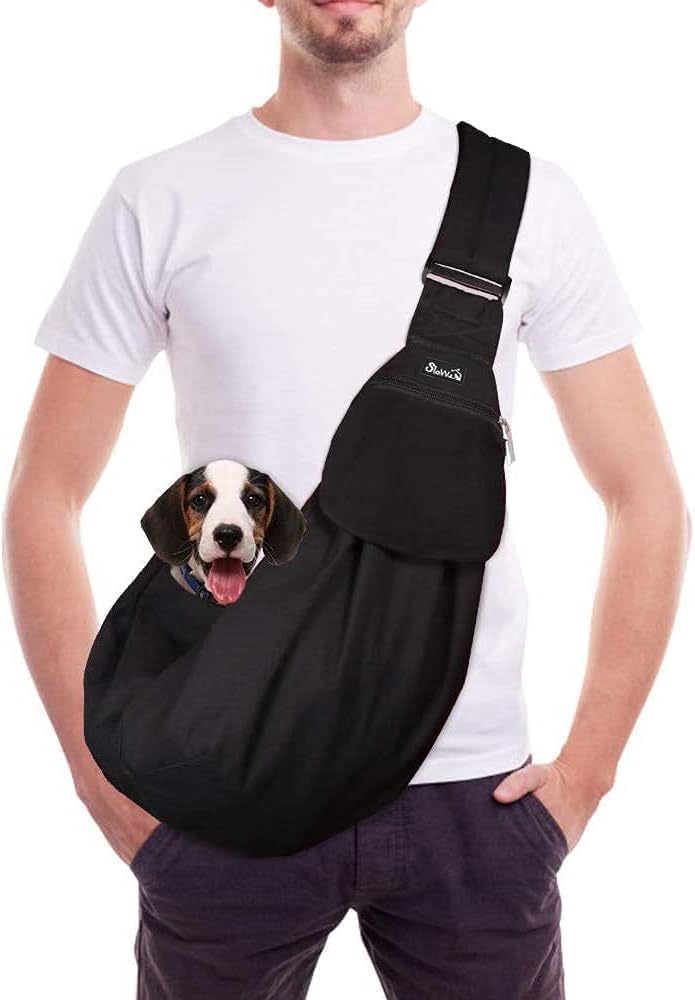 Detalle de SlowTon Hundetragetasche als Sling Carrier mit gepolstertem, verstellbarem Schultergurt – wasserdicht, mit Fronttasche