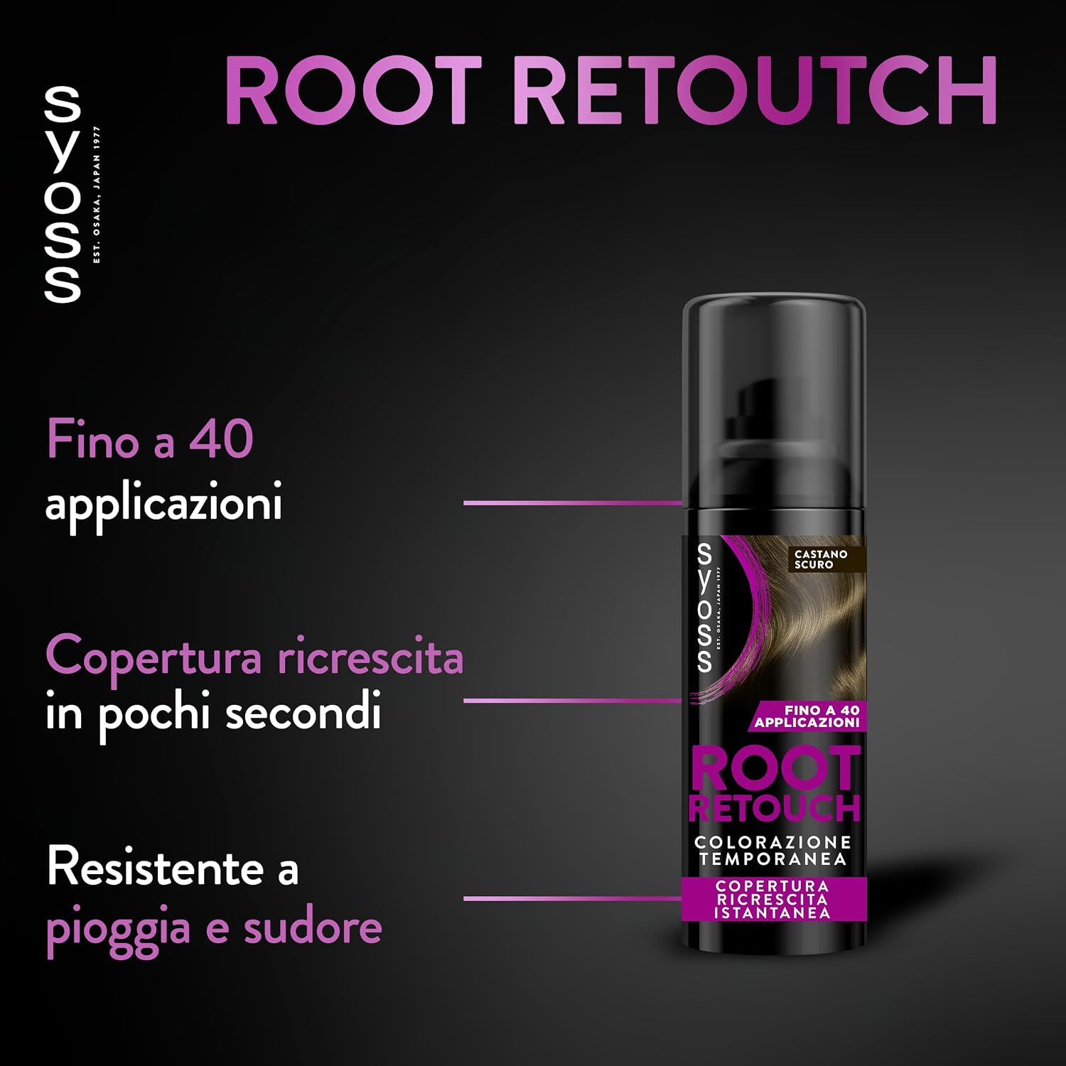 Detalle de Syoss Root Retouch Colorazione Temporanea Spray Castano Scuro 120 ml – Ritocco ricrescita resistente a pioggia e sudore