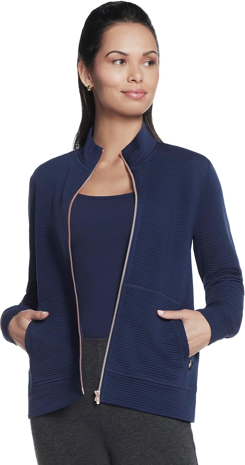 Detalle de Skechers GO WALK Everywhere Women's Jacket, Large Navy Brushed Fleece