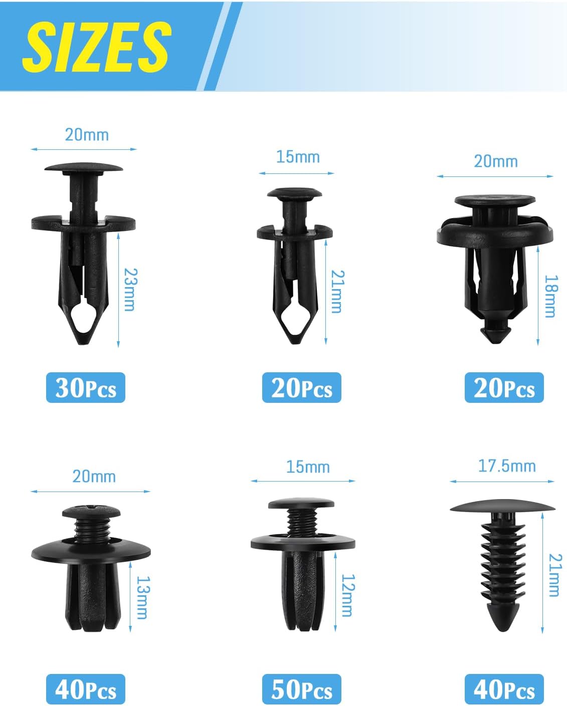 Thumbnail 1 de JatilEr 200 pcs Car Body Trim Clips kit (H55) with nylon push rivets in 6 sizes