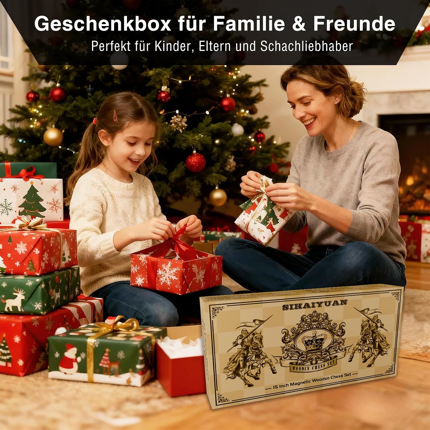 Thumbnail 6 de Sihaiyuan Schachspiel Holz Magnetisch – Faltbares 39 cm Brett mit 34 Staunton Figuren inkl. Extra Damen