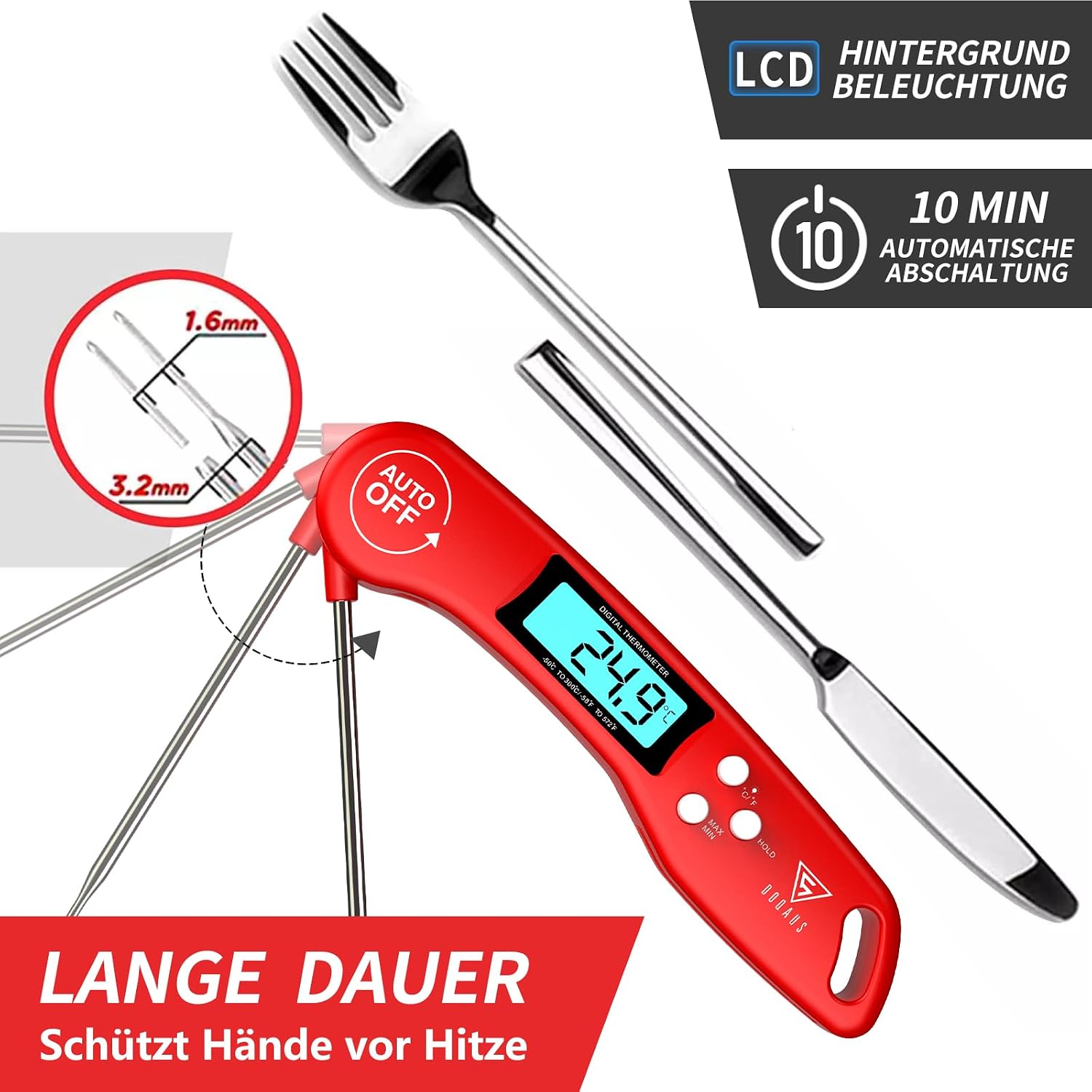 Detalle 2 de DOQAUS Grillthermometer mit 3 s Sofortablesen