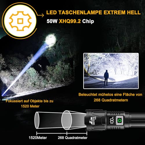 Thumbnail 1 de BEYSTE Linternas LED Alta Potencia, 1,000,000 Lúmenes Linterna Recargable Potente Largo Alcance, Linterna Tactica Policial, XHQ99.2 Flashlight De Alta Luminosidad Para Emergencia Camping Regalo