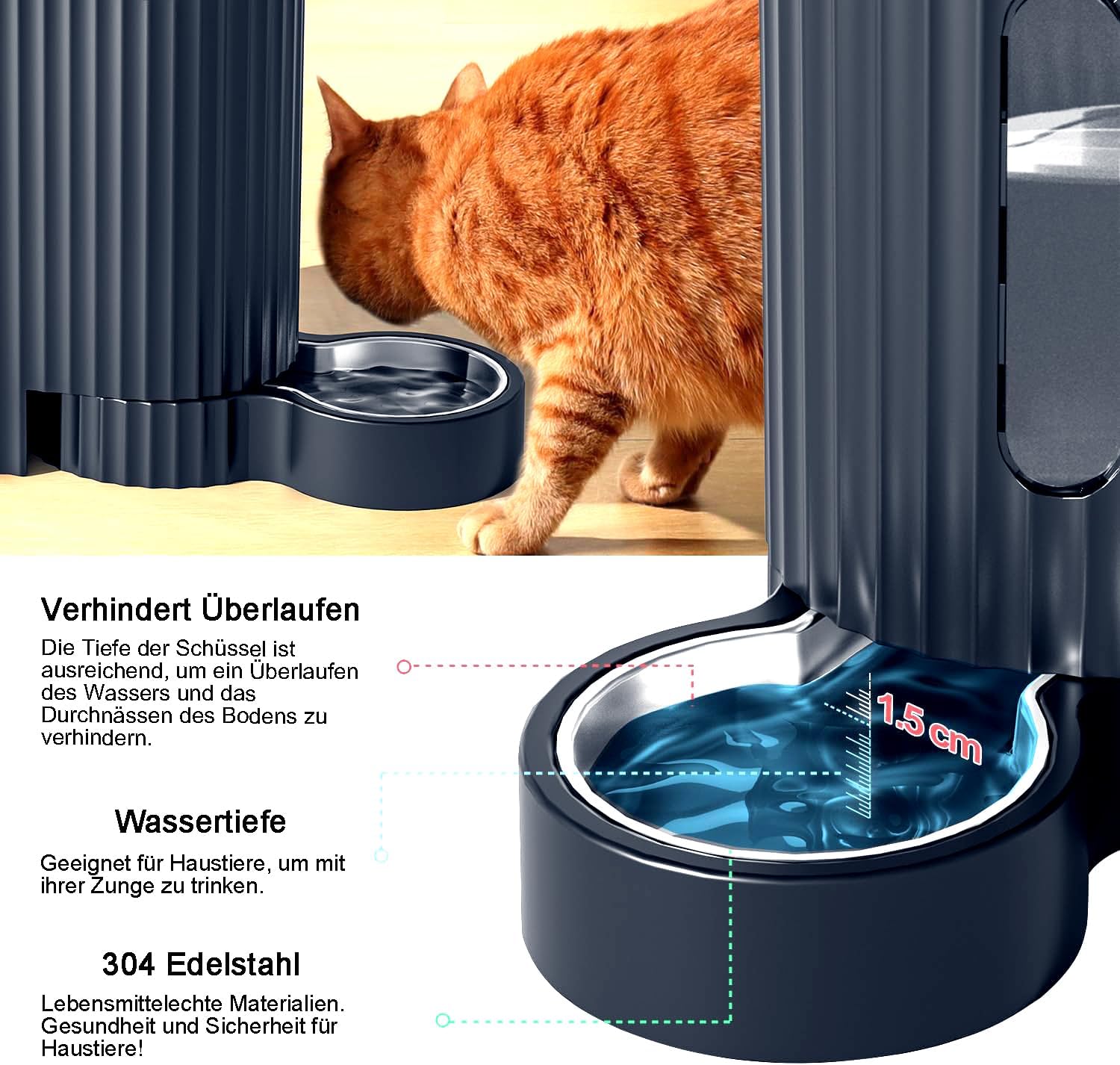 Detalle de Gardner Pet automatischer Futterspender für Katzen/Hunde mit Wasserspender – 2 Näpfe (3 L * 2), schwerkraftbasiert, BPA-frei, Edelstahl