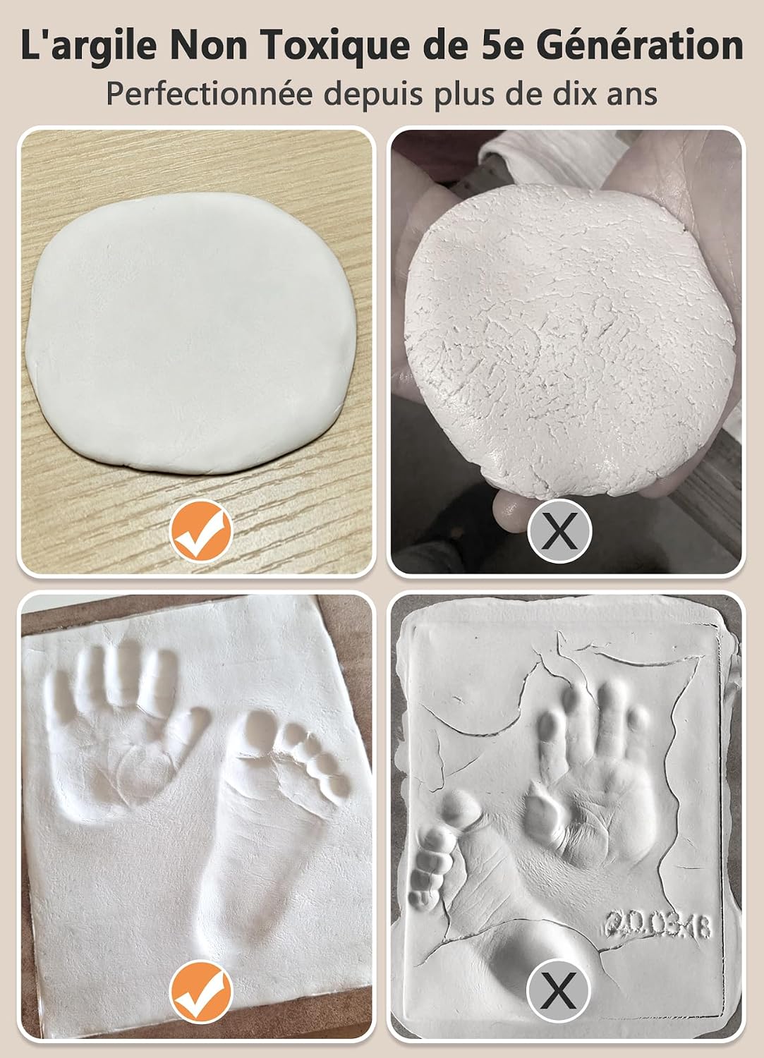 Detalle de PewinGo Cadre Empreintes Bébé — Kit d'empreintes pieds et mains personnalisé, cadre photo bois blanc
