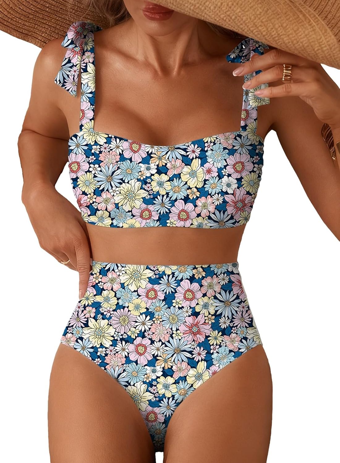 Thumbnail 6 de Herseas Women's Tie Shoulder Bikini Sets: Striped, High-Waisted 2-Piece Swimsuit
