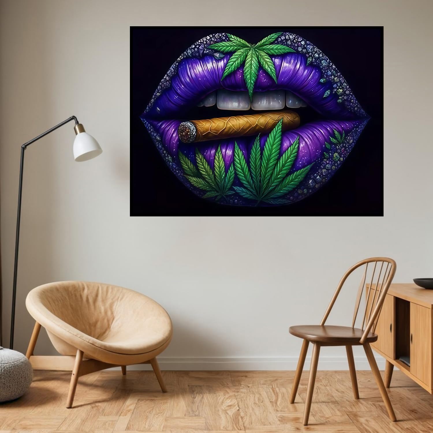 Thumbnail 6 de HHMATITS Lips Diamond Painting Kit, 16 × 12-Inch 5D Full Drill Round Gems