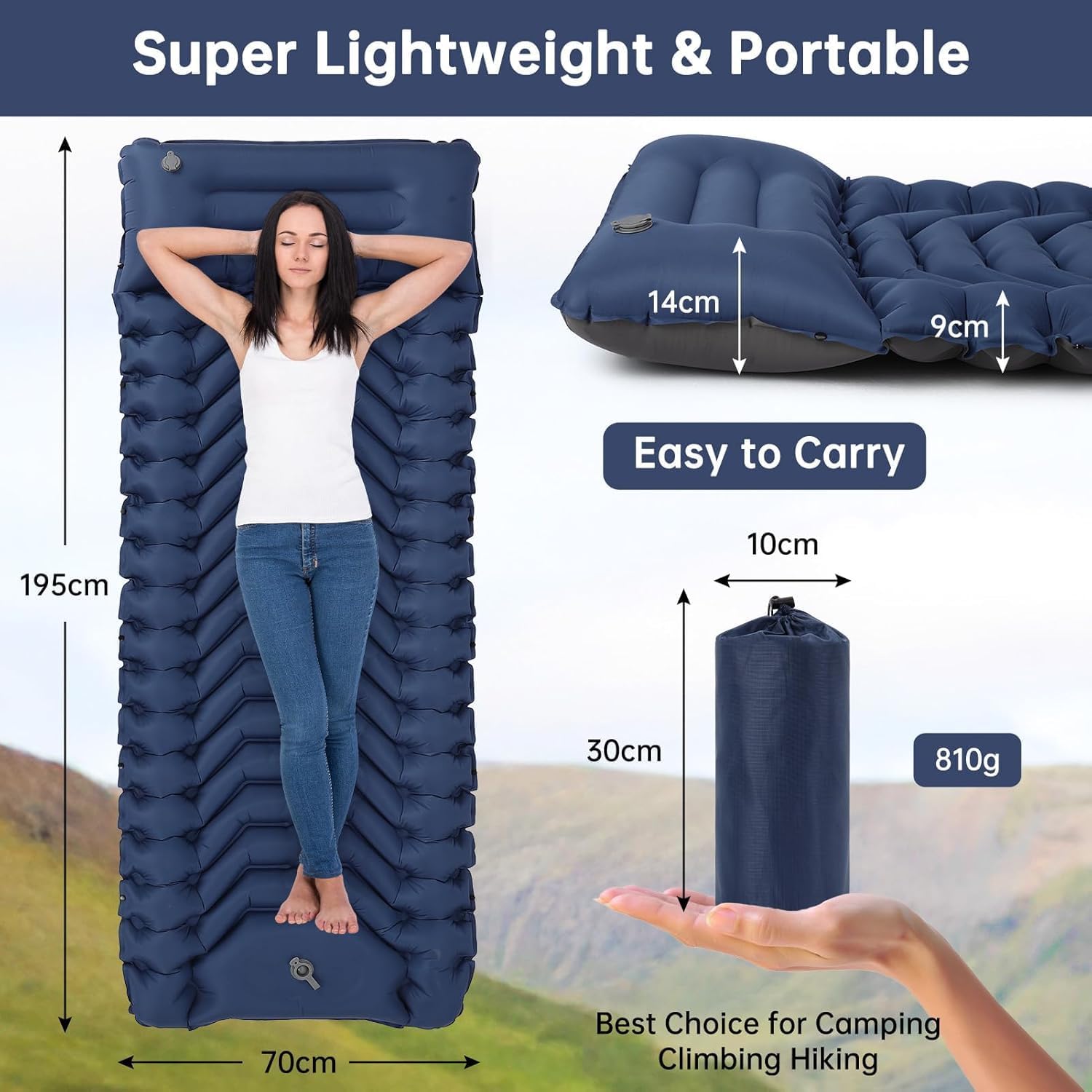 Thumbnail 1 de HAUSPROFI Inflating Sleeping Pad for Camping – UltraLight, Built-in Foot Pump, Waterproof & Compact