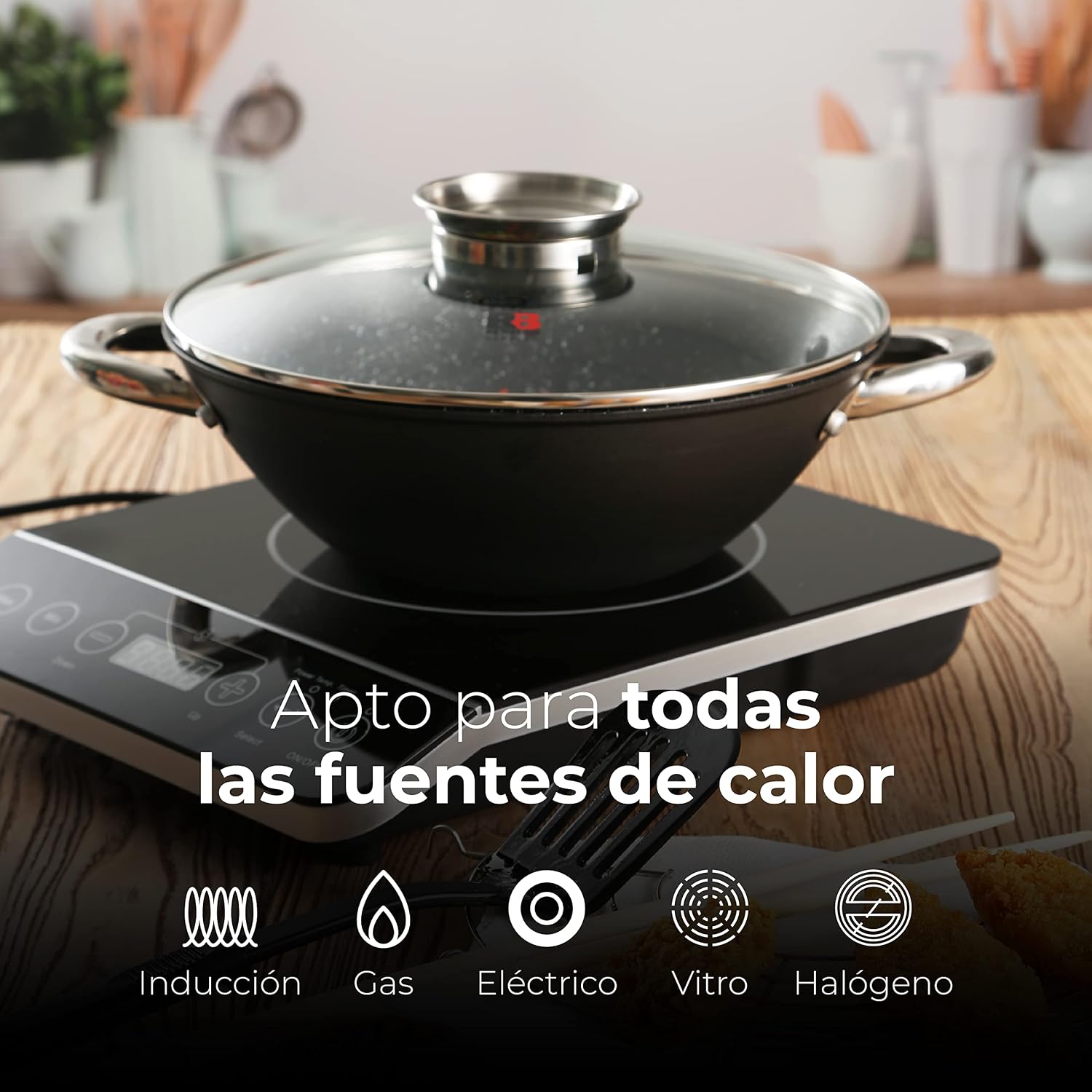 Thumbnail 6 de RENBERG Wasabi Wok 🍳 | Sartén Multifuncional con Tapa de Vidrio