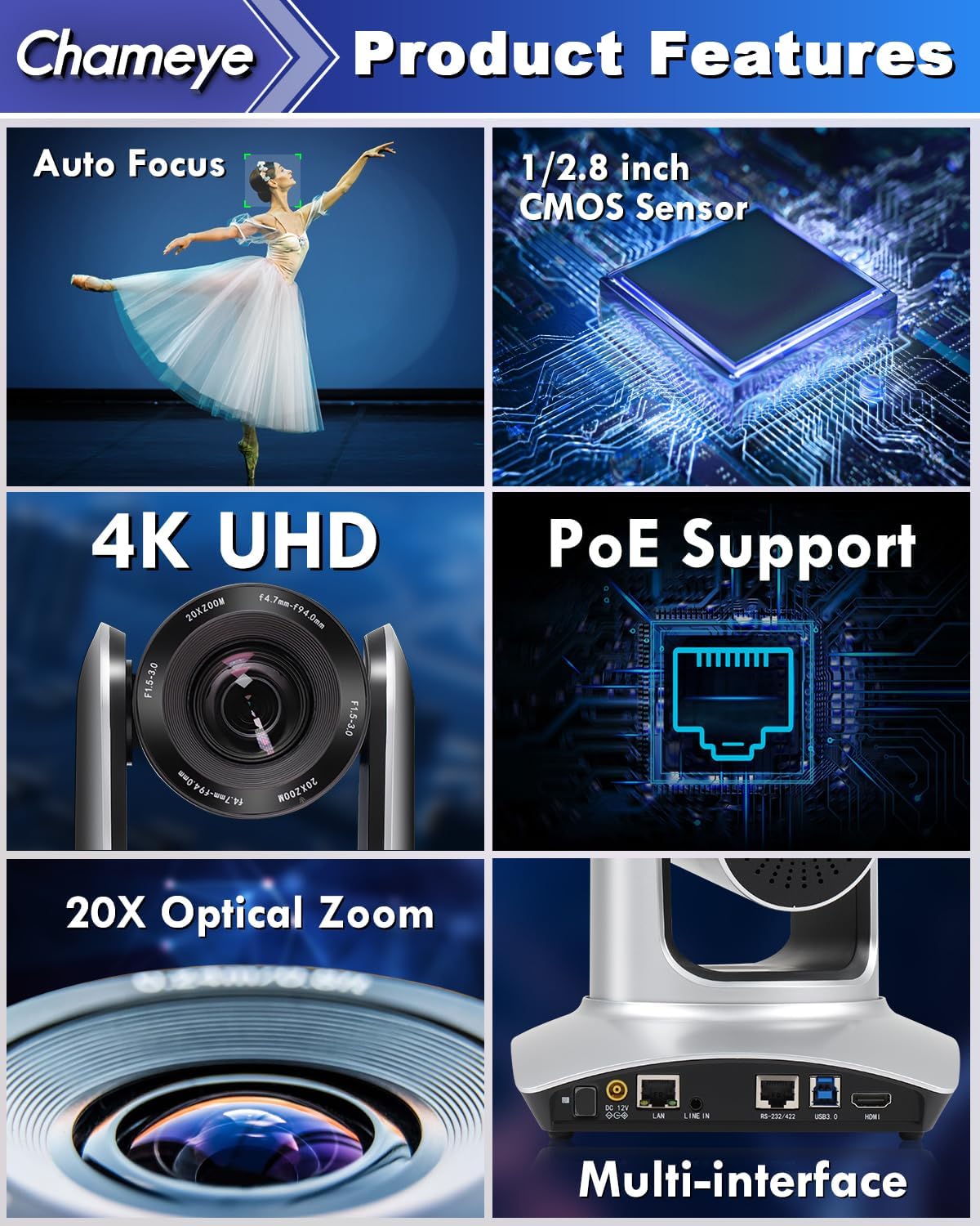 Detalle 2 de Chameye C420 Caméra PTZ 4K Zoom 20x