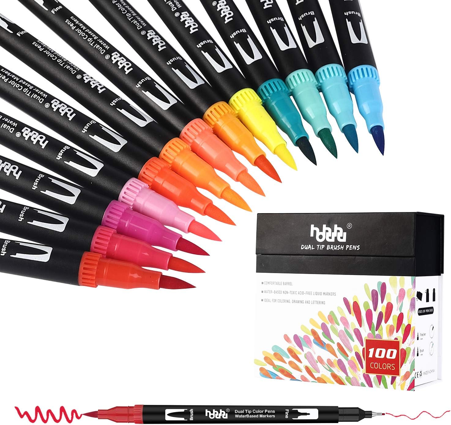 Detalle 2 de Feutres aquarelle hhhouu 100 Couleurs double pointe (HO-100B) pour coloriage, manga, scrapbooking
