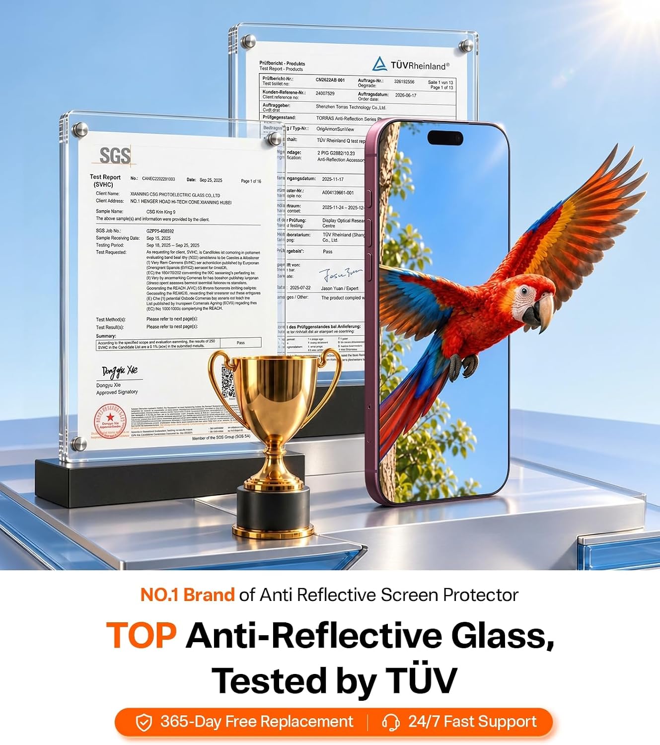 Detalle de TORRAS SunView AR Ultra Screen Protector for iPhone 18 Pro, Anti-Reflective 9H+ Glass