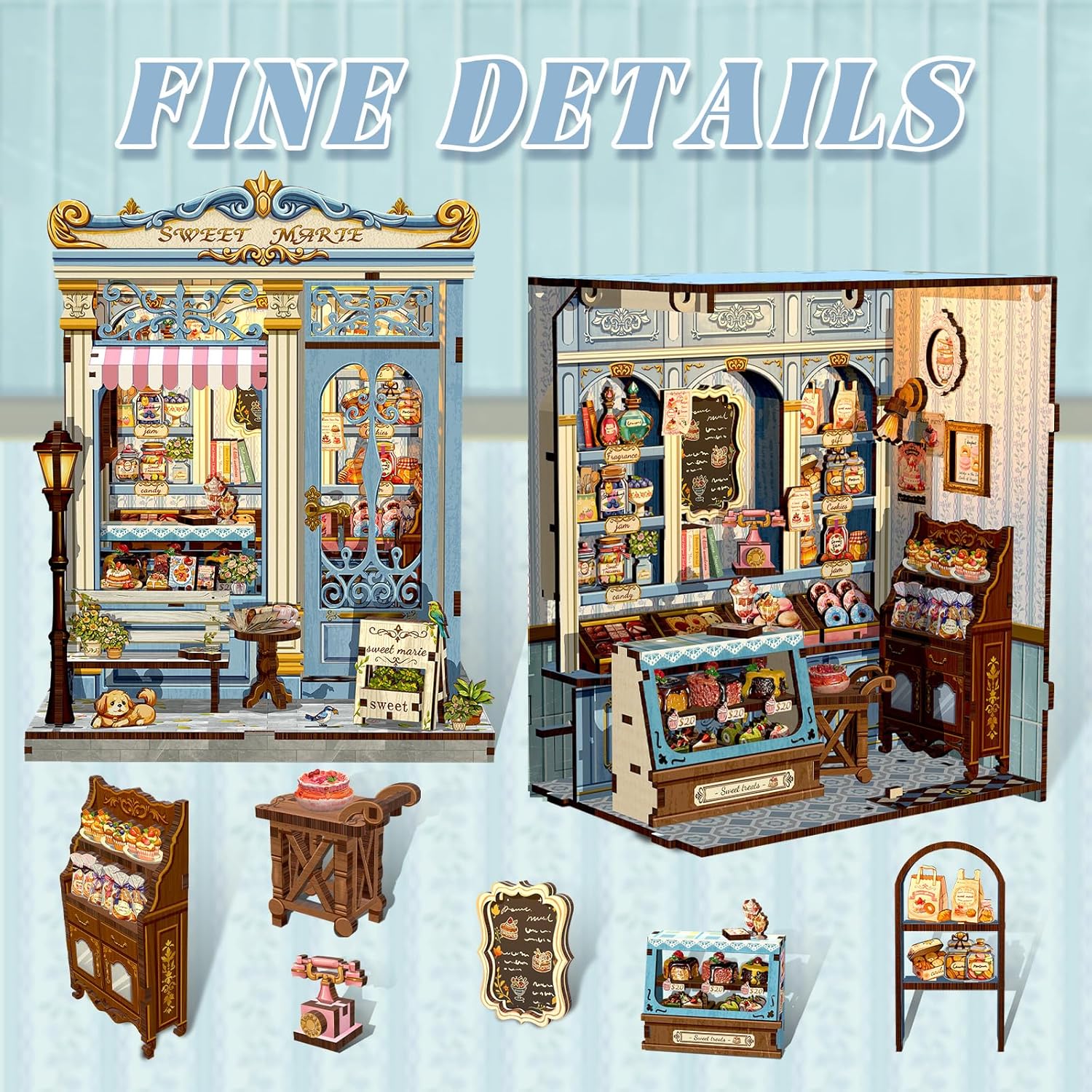 Detalle 2 de Fsolis Book Nook Kit DIY Miniature House (Sweet Marie) — 3D Wooden Puzzle Diorama for Adults
