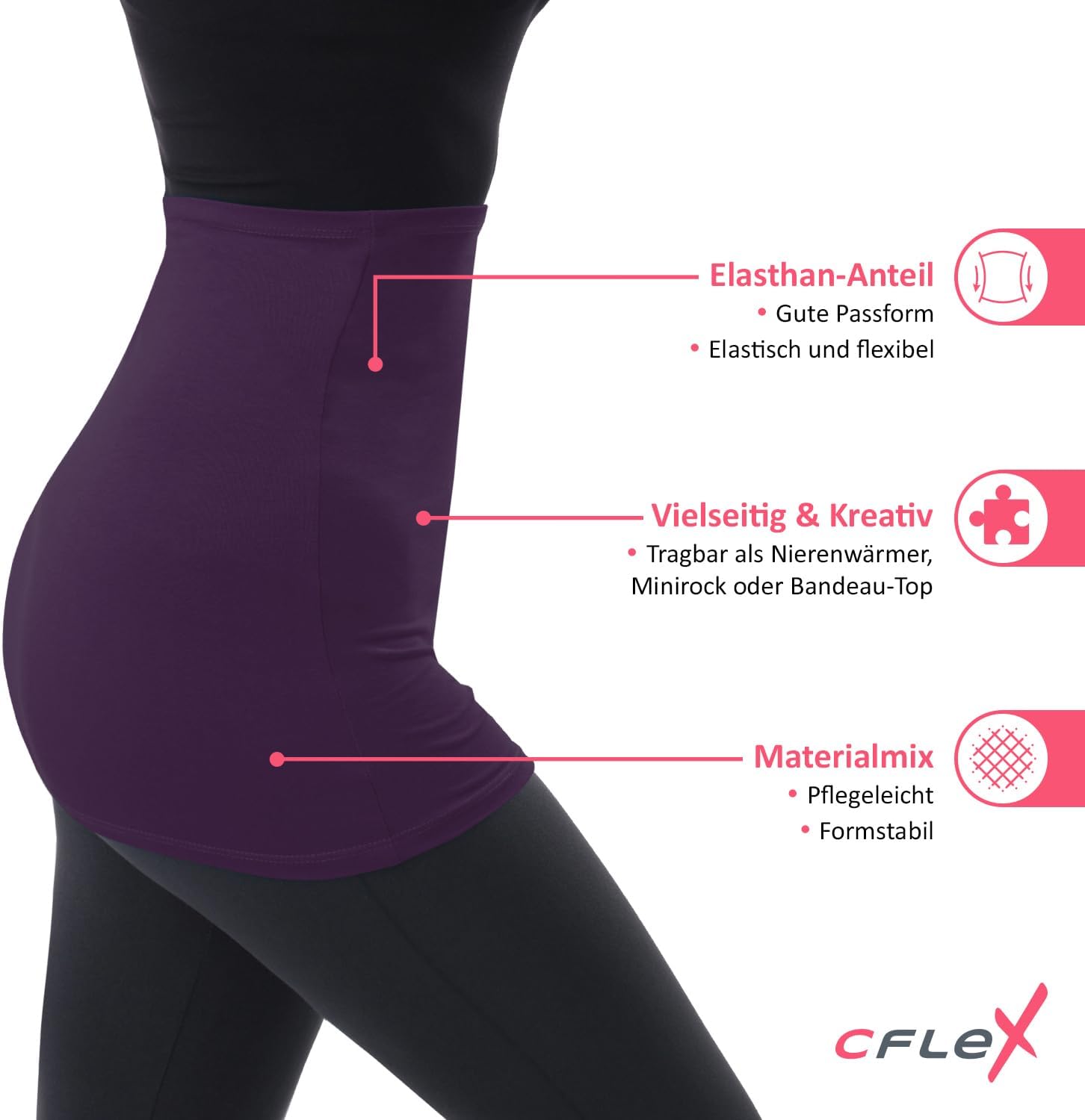 Detalle de CFLEX Variotube Women's Cotton Mini Skirt, Stretch Cotton Blend, Multi-Way Wear