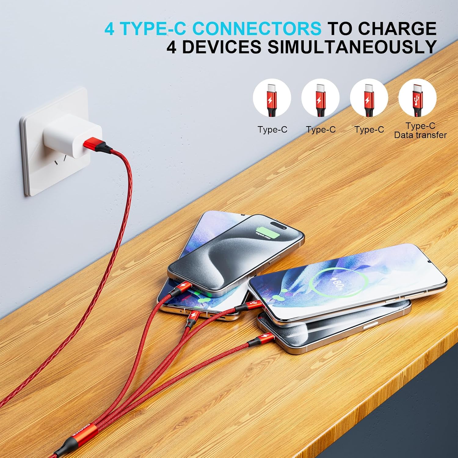 Detalle 2 de MJXIANG USB C Kabel 4 Ports