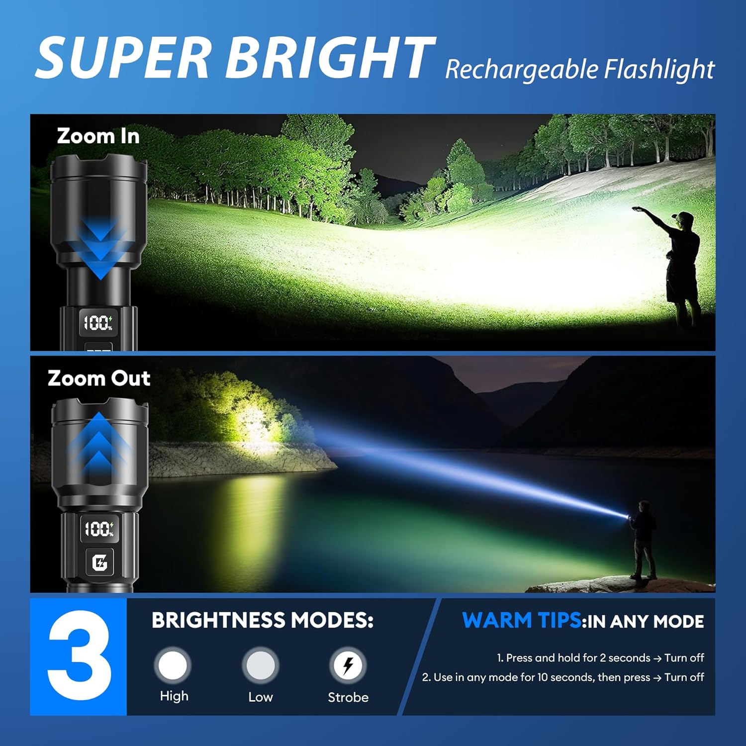 Thumbnail 3 de GEARLITE Taschenlampe LED Zoom IP65 2 Stück
