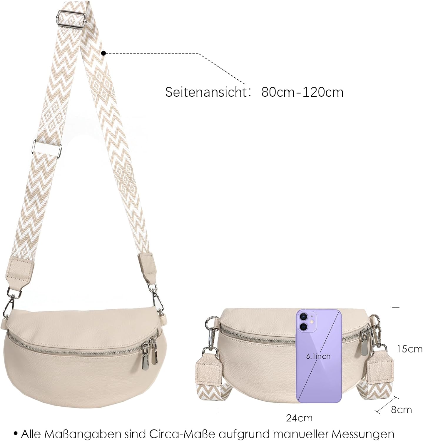 Detalle de TANTOMI Damen Umhängetasche Bauchtasche aus Leder – Crossbody/Gürteltasche mit breitem verstellbarem Gurt