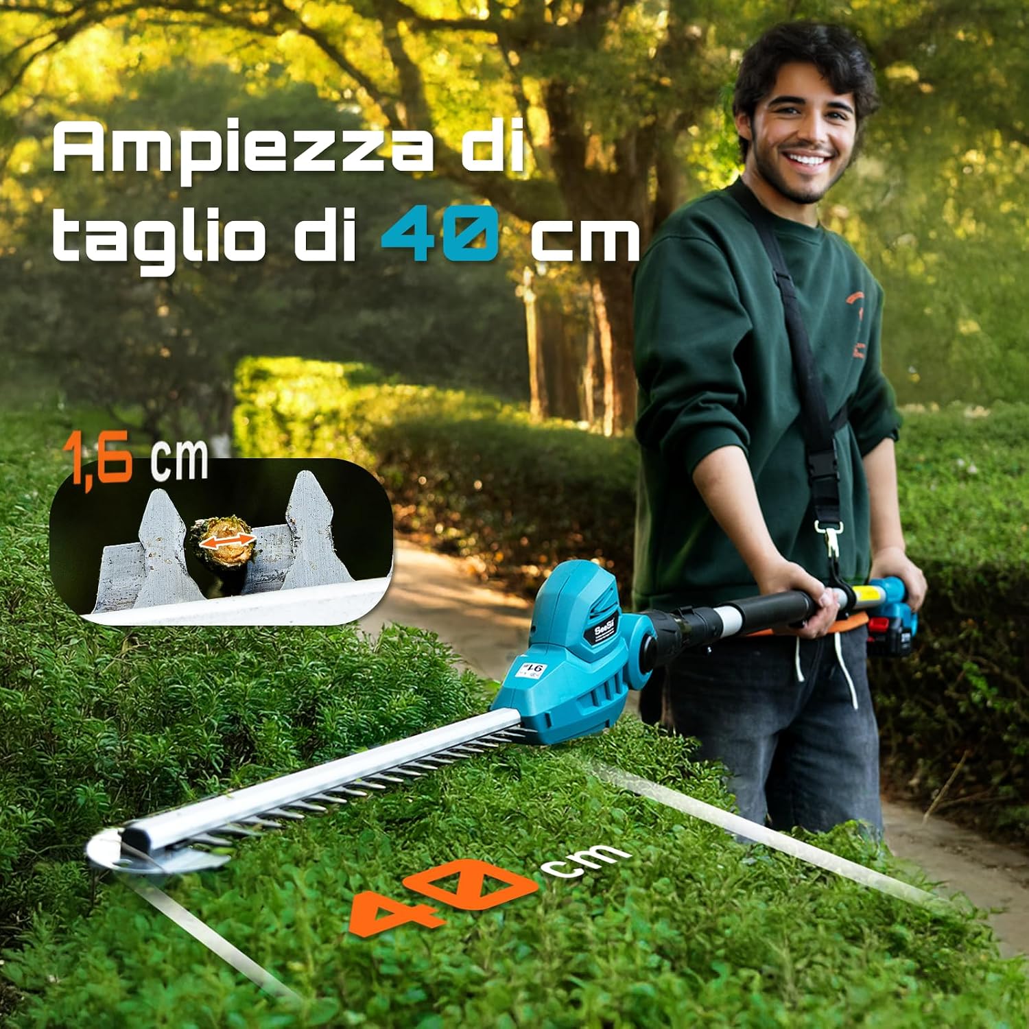 Detalle de SEESII Tagliasiepi Telescopico a Batteria 2,6 m – Lama Doppia 40 cm, 2×4,0Ah, Testa 135°