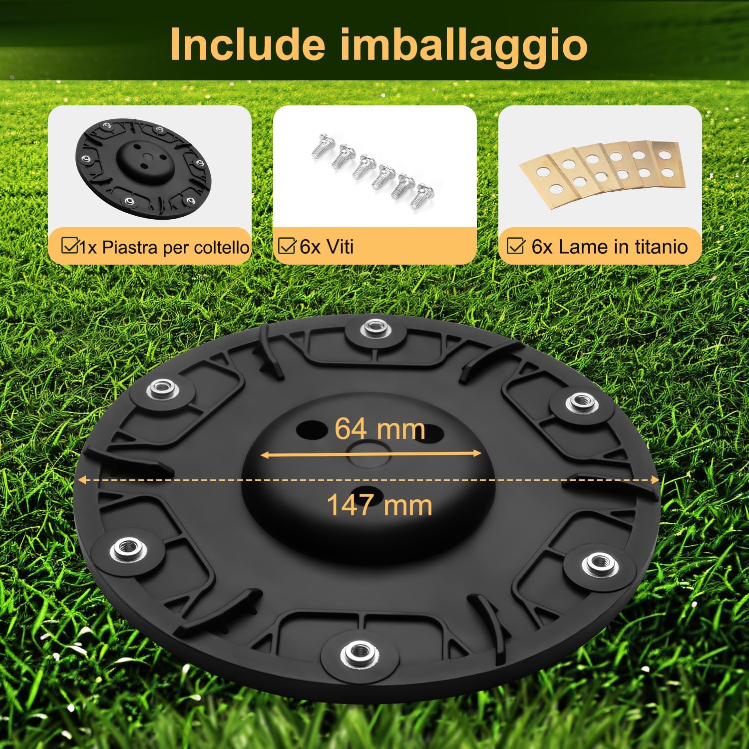 Detalle 2 de Dischi Lama + 6 Pezzi Lame Compatibili Worx Landroid S&M (fino all'anno 2020), Landxcape, Kress e Einhell
