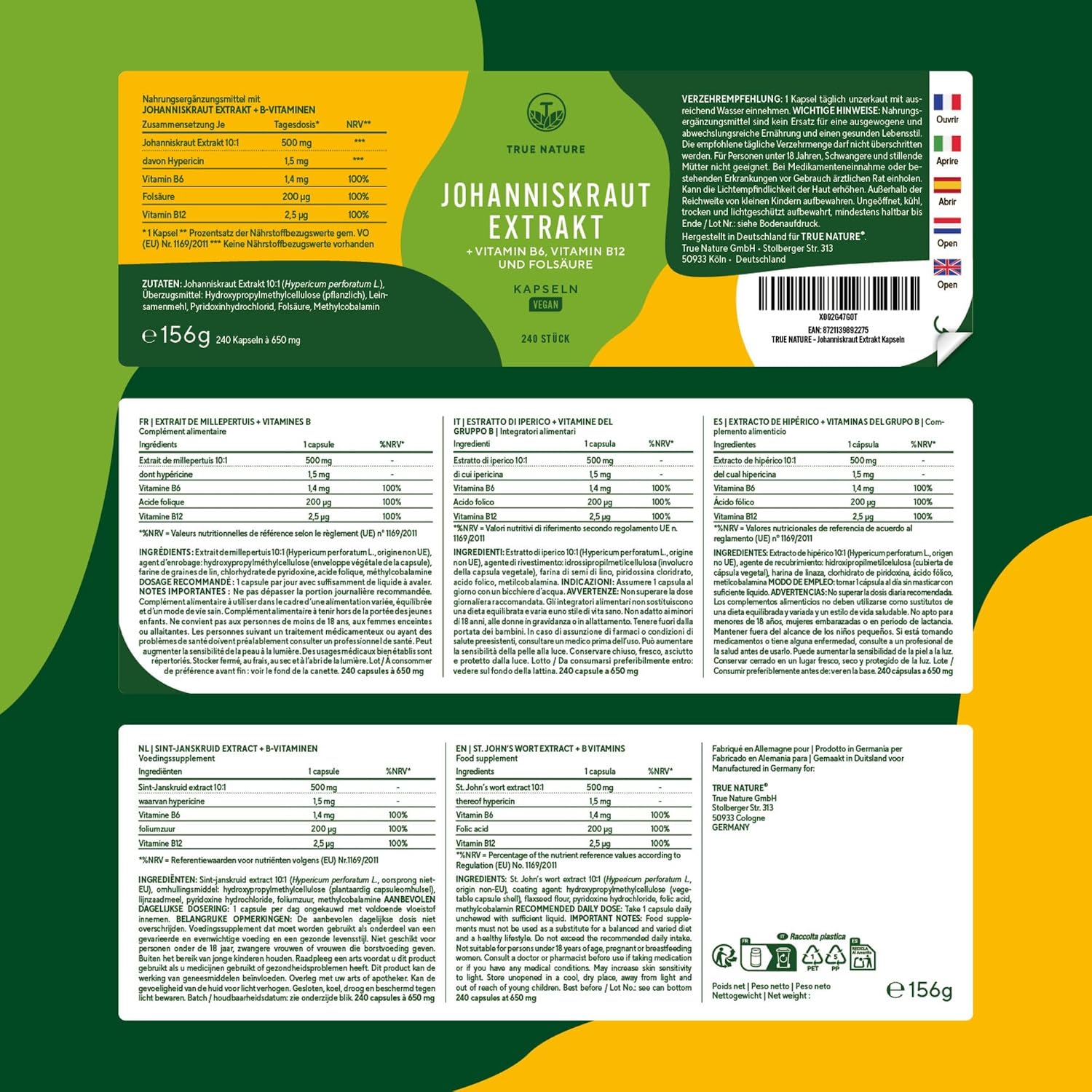 Thumbnail 6 de Johanniskraut Kapseln hochdosiert (TRUE NATURE) – 240 Kapseln für ca. 8 Monate