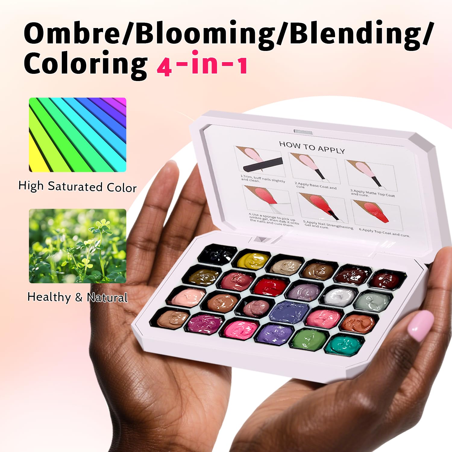 Detalle 2 de Ombre Gel Polish Palette, 24 Colors, Sponge Patting Nail Art Kit