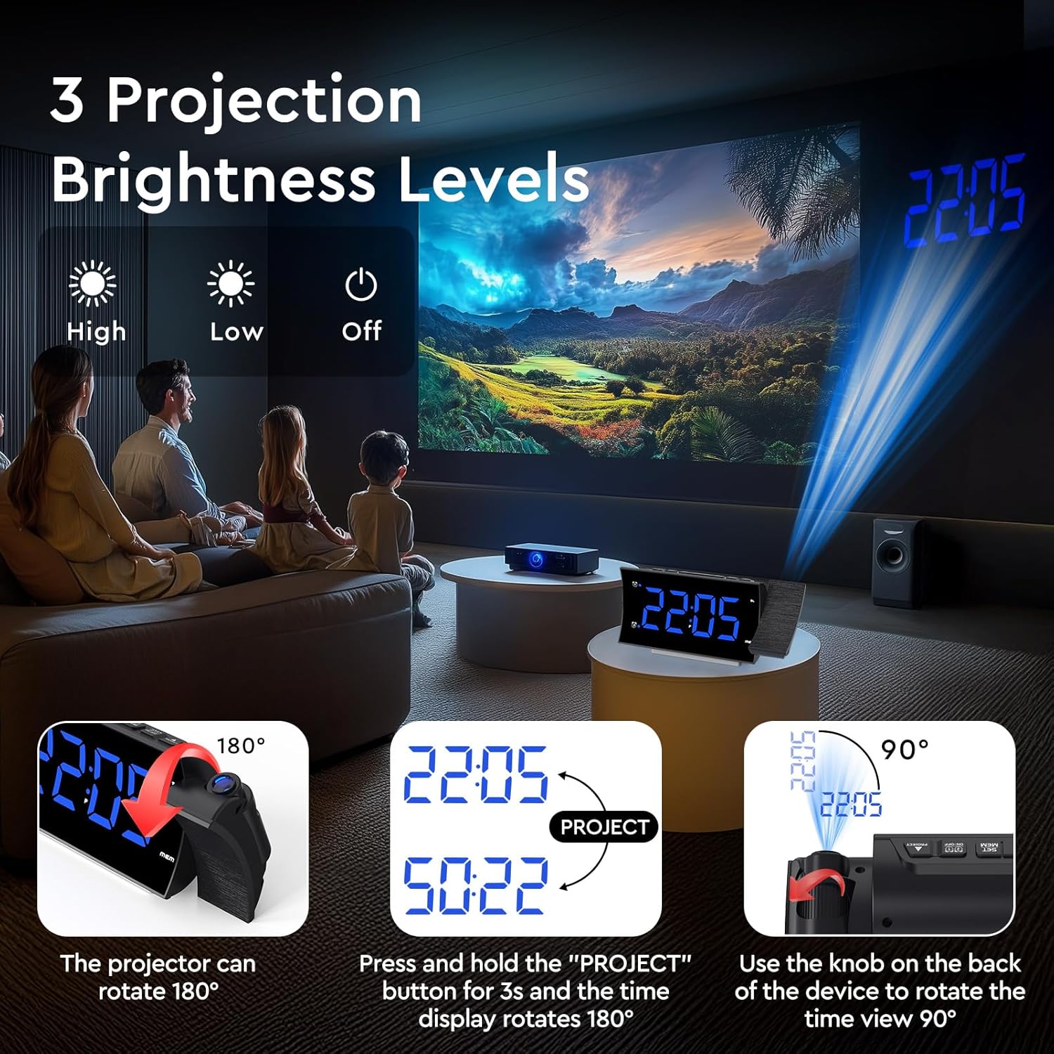 Thumbnail 1 de FCHERP Radio Réveil Projecteur plafond 180° avec radio FM, double alarme et chargeur USB