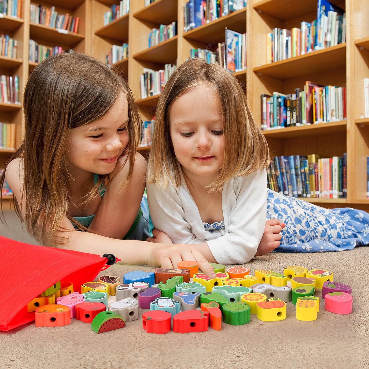 Detalle de Sheirying Montessori Fädelspiel aus Holz mit 42 Perlen (ab 3 Jahren) – Motorikspielzeug zum Lernen
